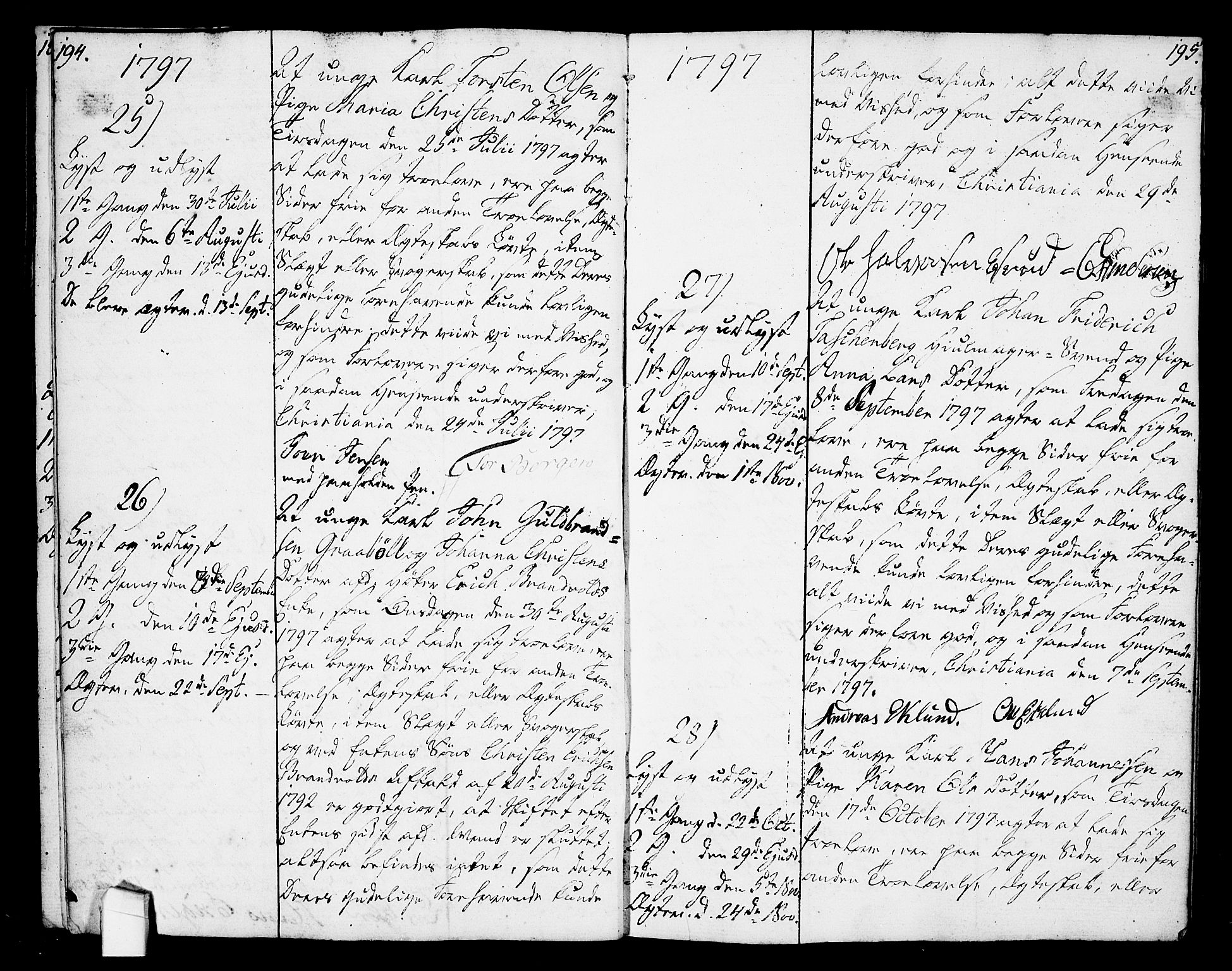 Oslo domkirke Kirkebøker, AV/SAO-A-10752/L/La/L0010: Best man's statements no. 10, 1789-1807, p. 194-195