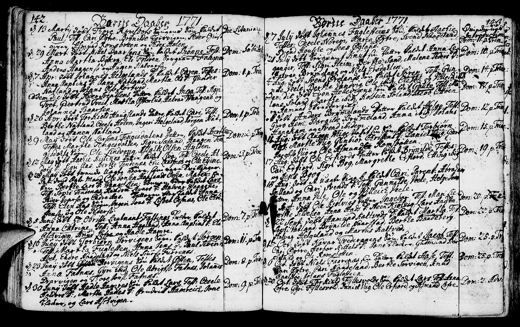 Jelsa sokneprestkontor, SAST/A-101842/01/IV: Parish register (official) no. A 3, 1768-1796, p. 142-143