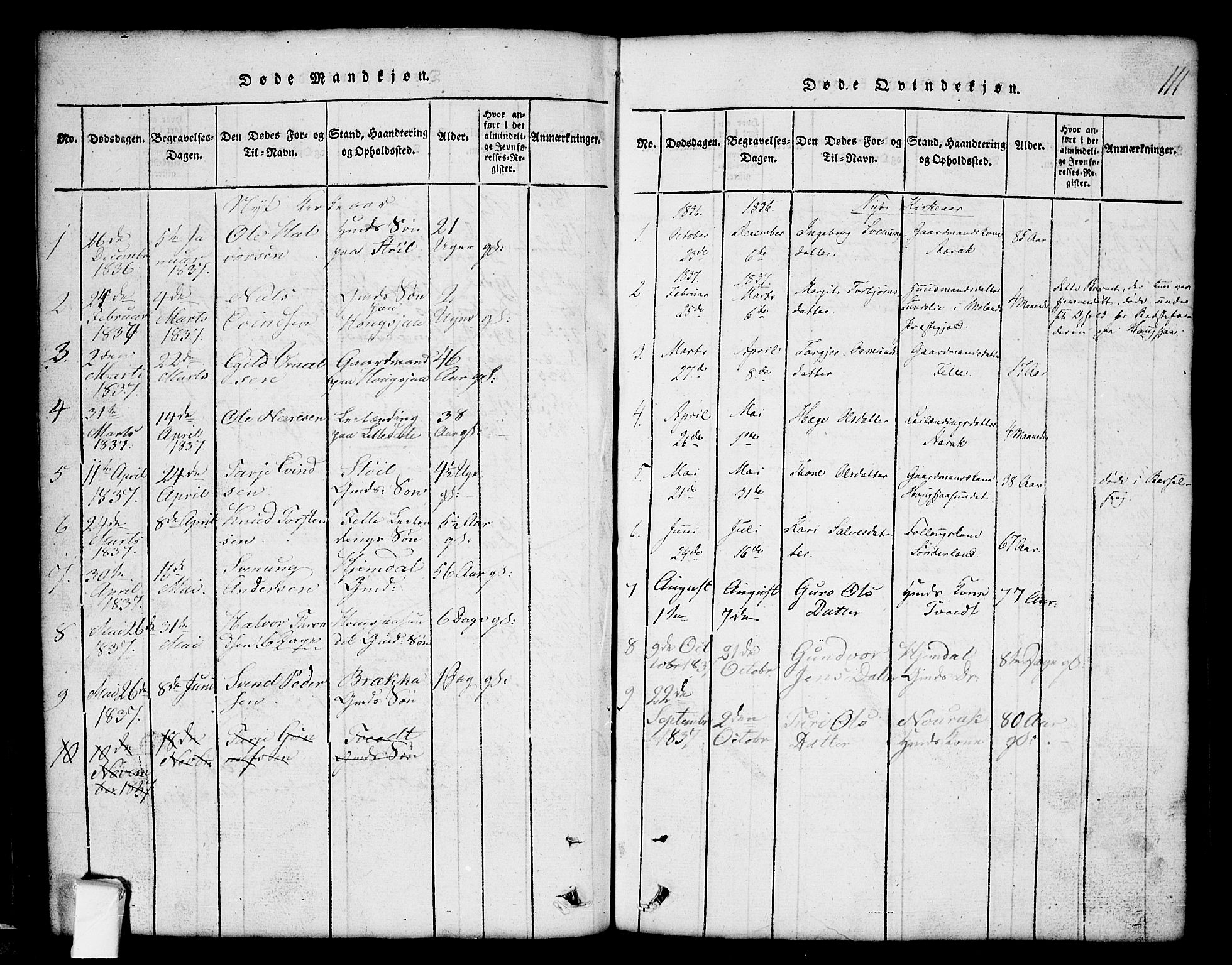Nissedal kirkebøker, SAKO/A-288/G/Gb/L0001: Parish register (copy) no. II 1, 1814-1862, p. 111