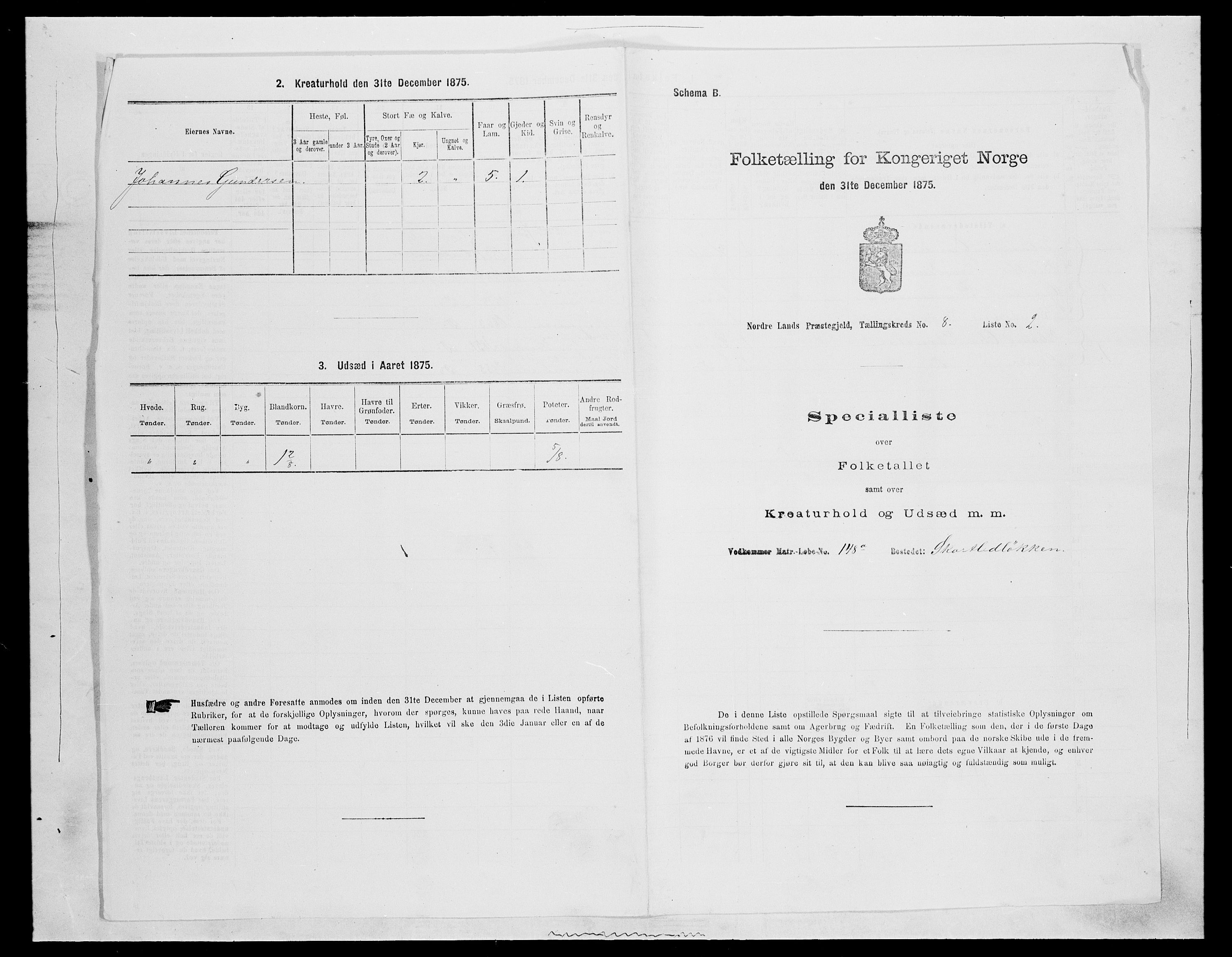 SAH, 1875 census for 0538P Nordre Land, 1875, p. 1216