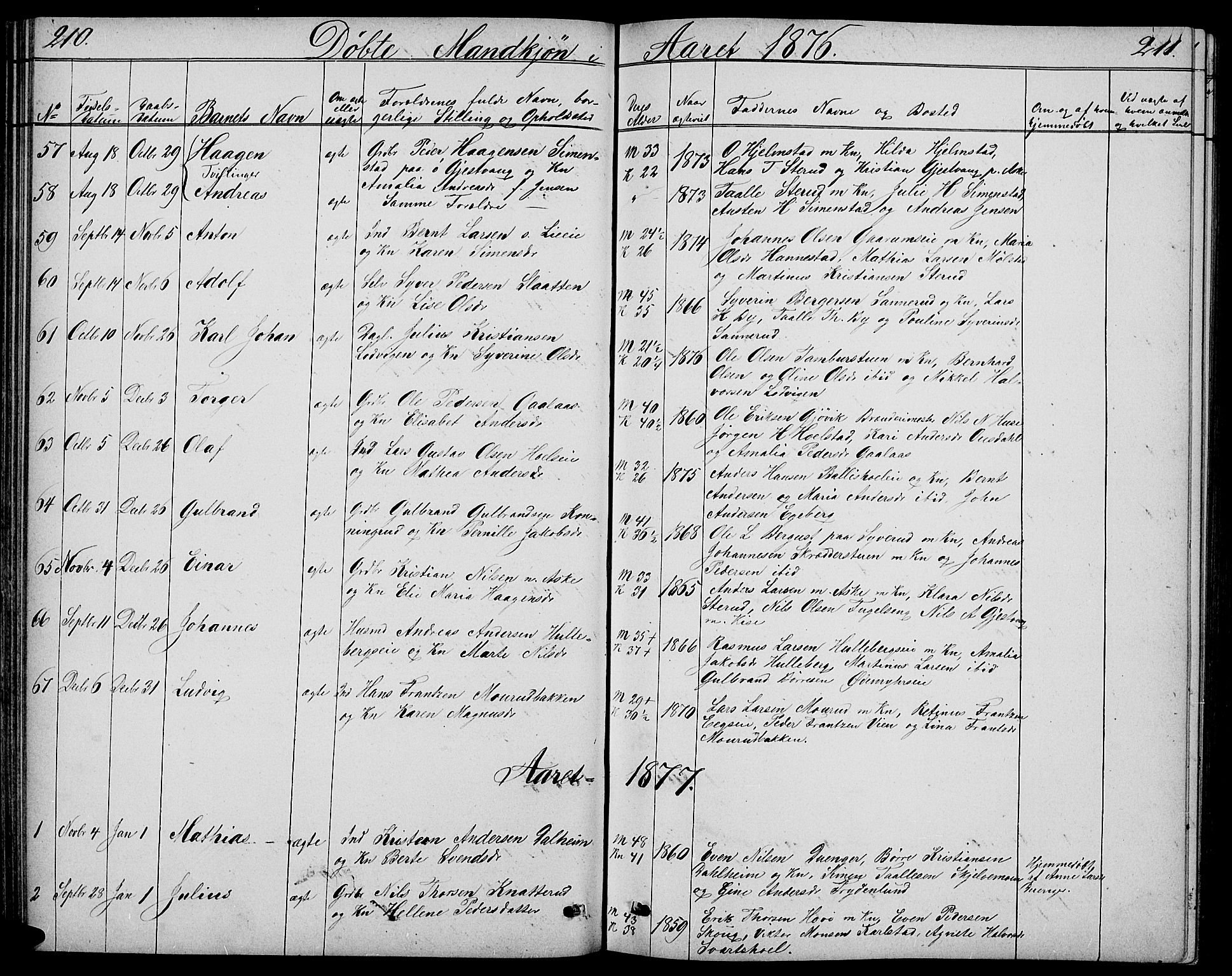 Nes prestekontor, Hedmark, SAH/PREST-020/L/La/L0005: Parish register (copy) no. 5, 1852-1889, p. 210-211