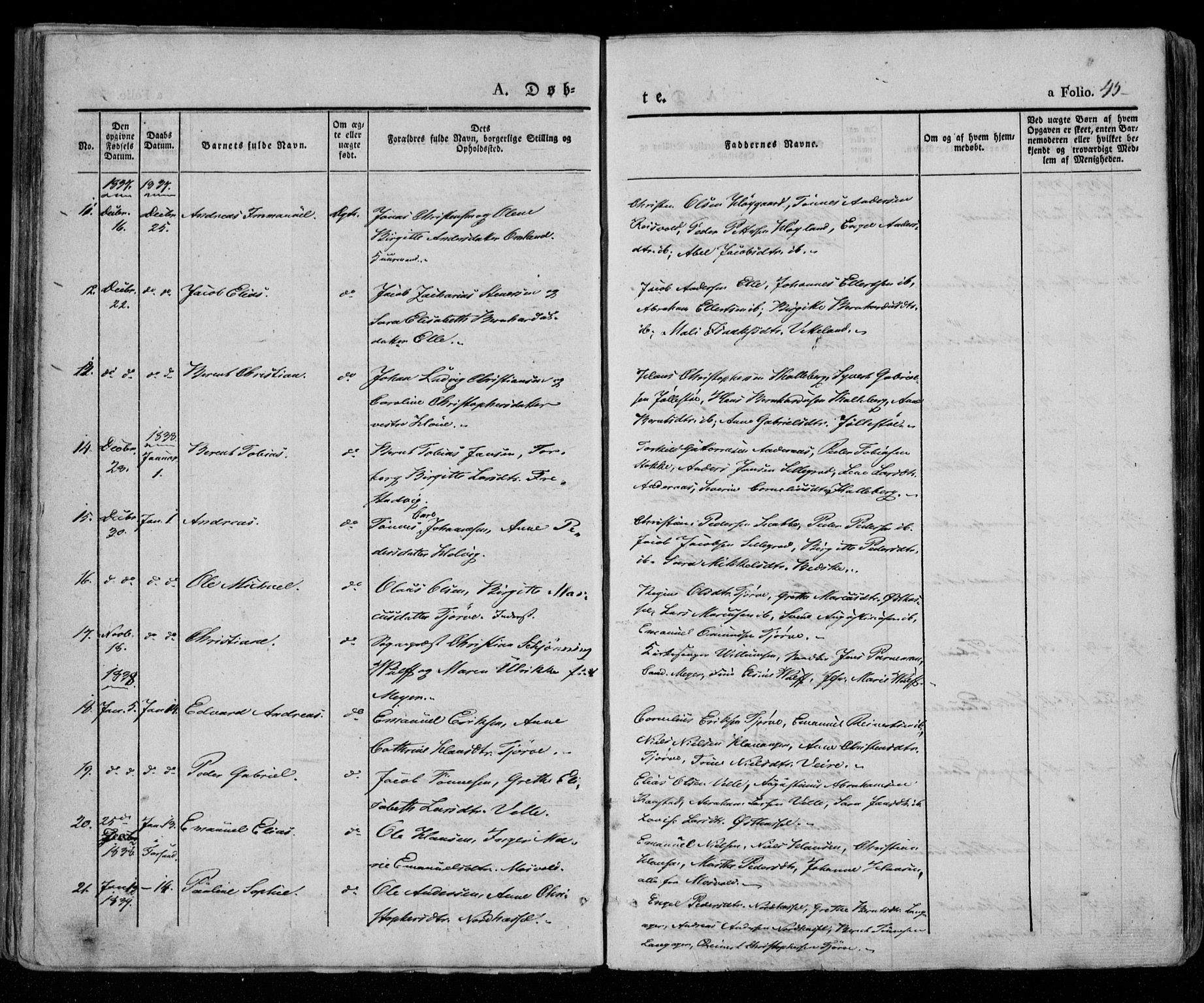 Lista sokneprestkontor, AV/SAK-1111-0027/F/Fa/L0009: Parish register (official) no. A 9, 1835-1846, p. 45