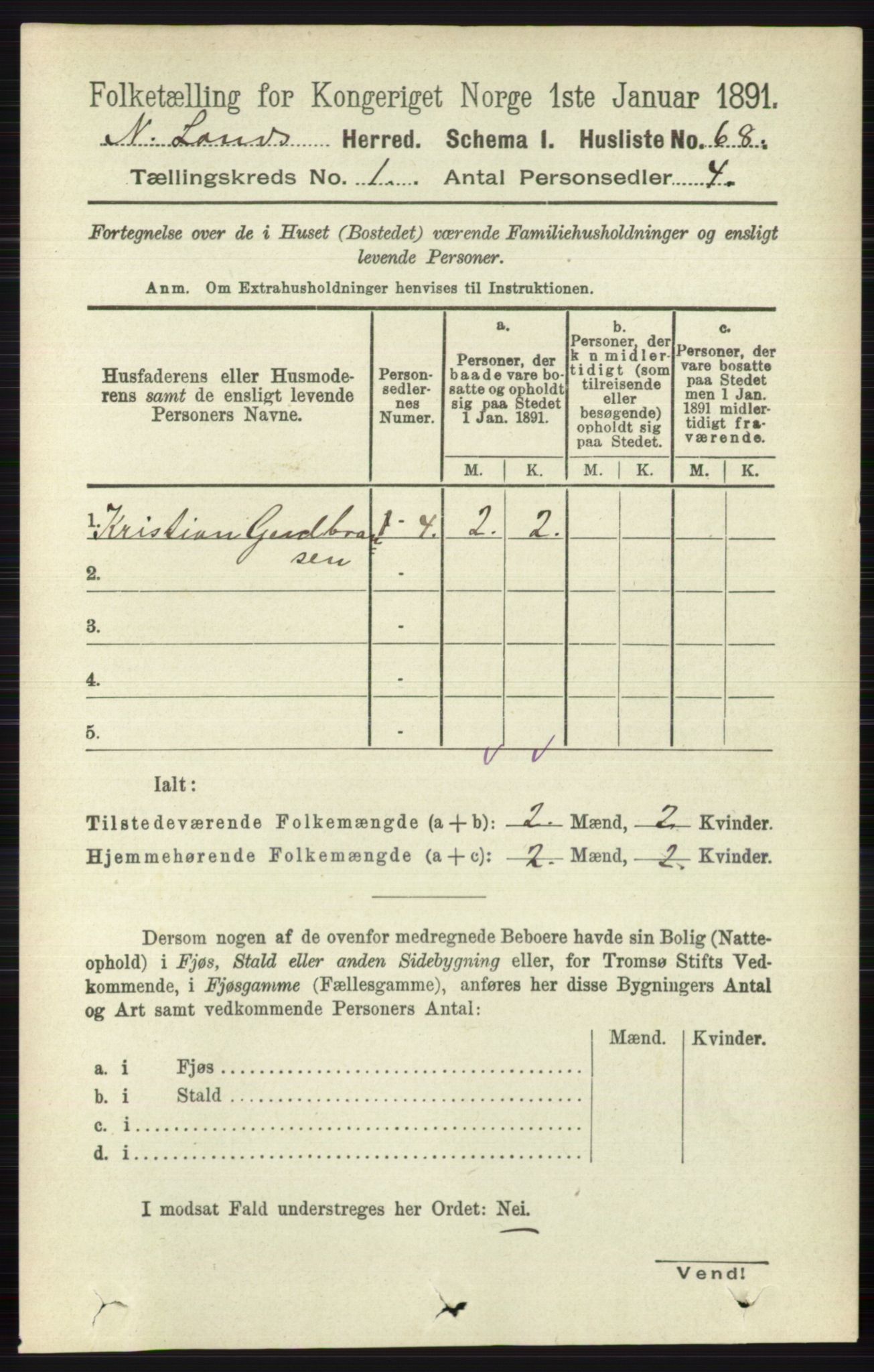 RA, 1891 census for 0538 Nordre Land, 1891, p. 115