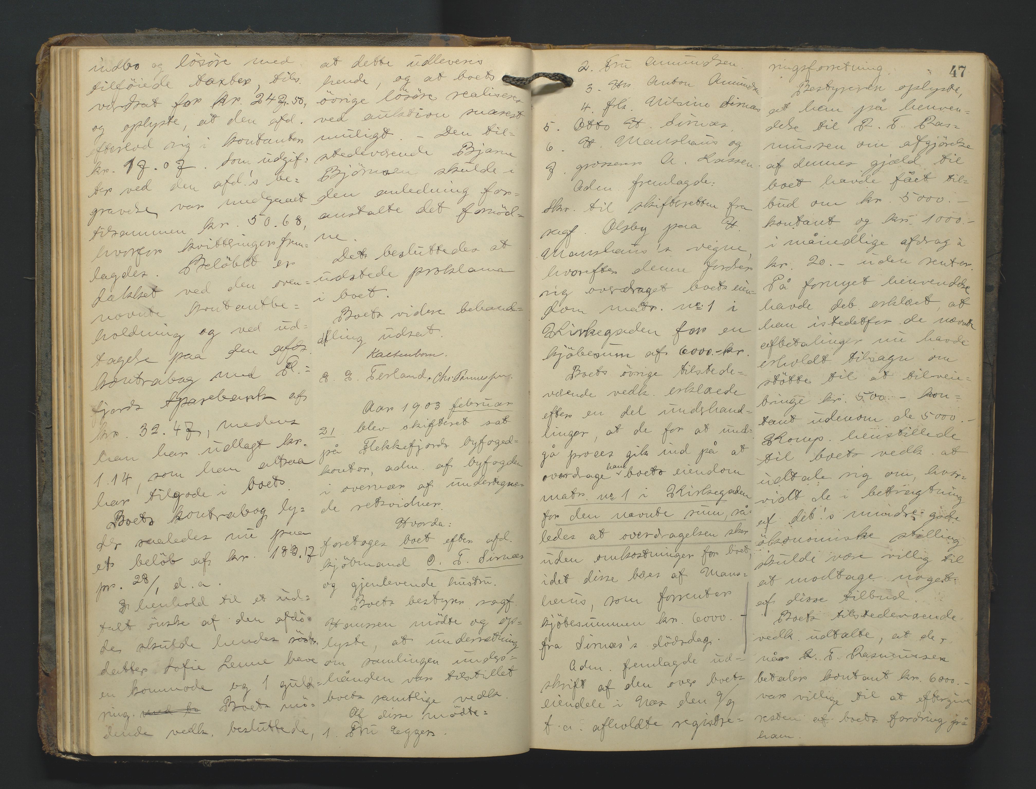 Flekkefjord byfogd, AV/SAK-1222-0002/H/Hc/L0004: Skifteprotokoll nr. 4, 1900-1913, p. 47
