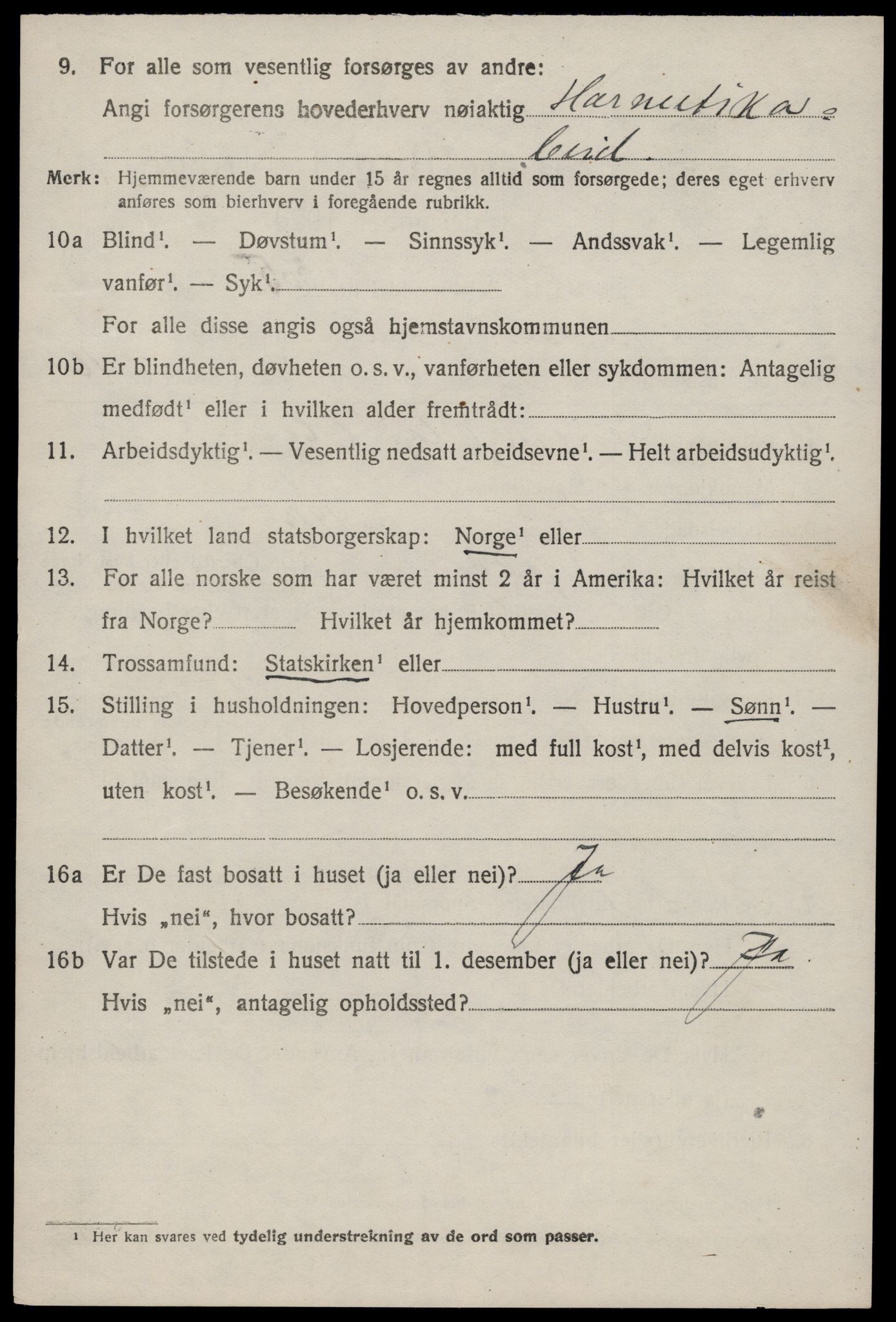 SAST, 1920 census for Stangaland, 1920, p. 1196