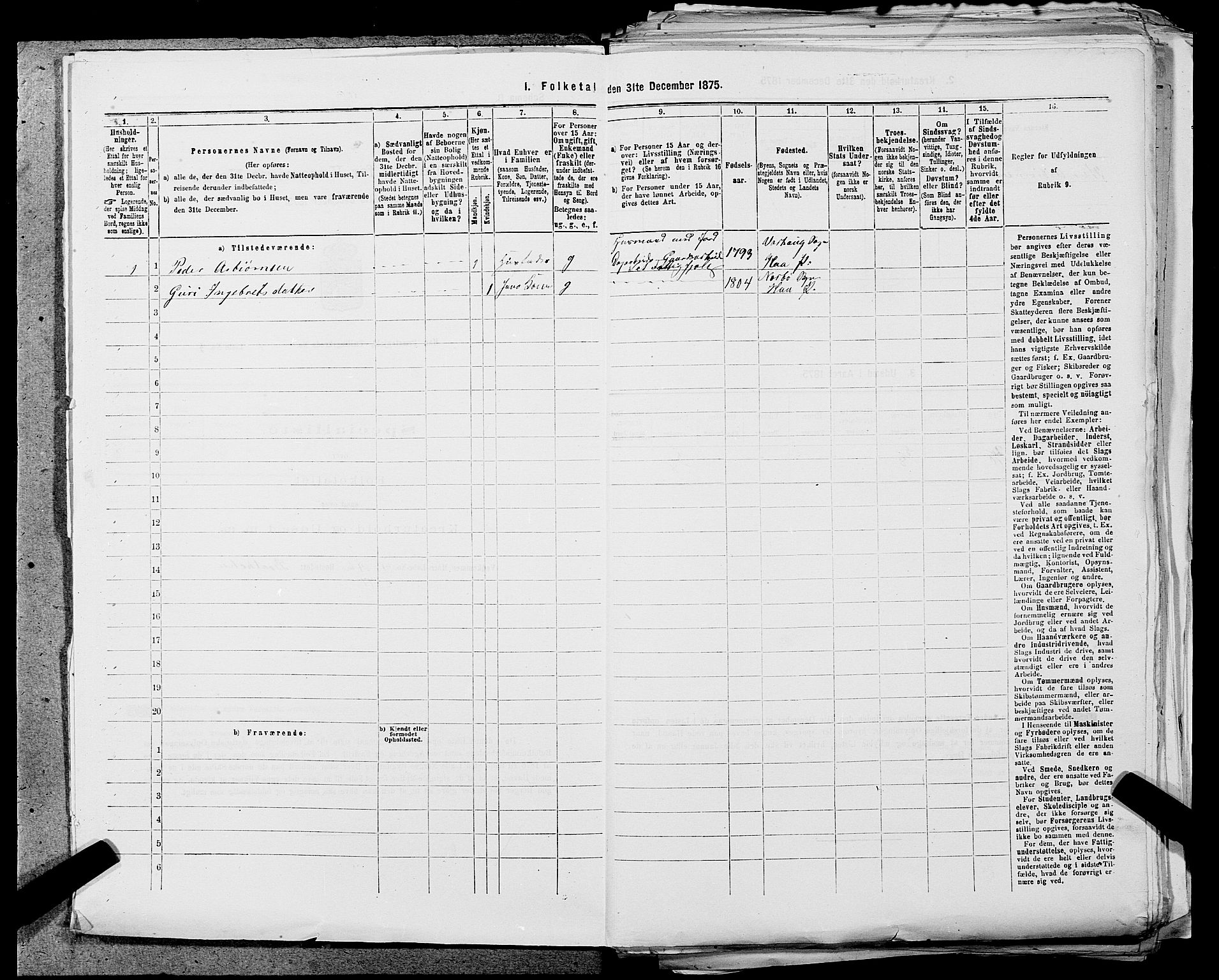 SAST, 1875 census for 1119P Hå, 1875, p. 59