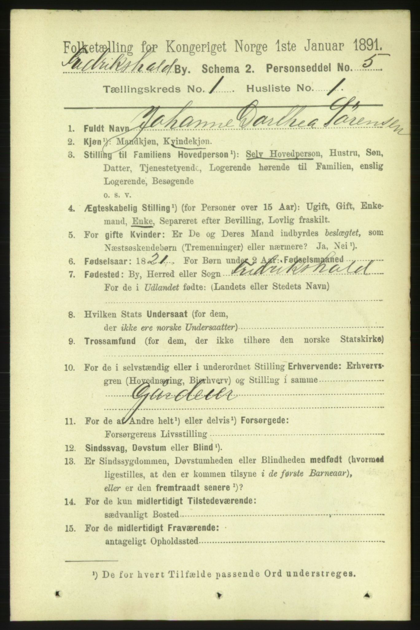 RA, 1891 census for 0101 Fredrikshald, 1891, p. 1963