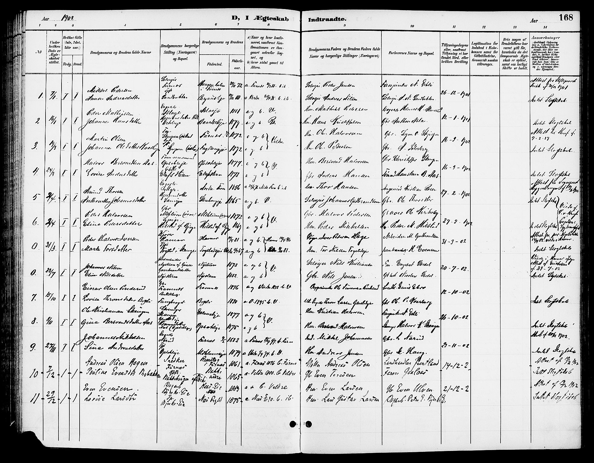 Ringsaker prestekontor, AV/SAH-PREST-014/L/La/L0014: Parish register (copy) no. 14, 1891-1904, p. 168