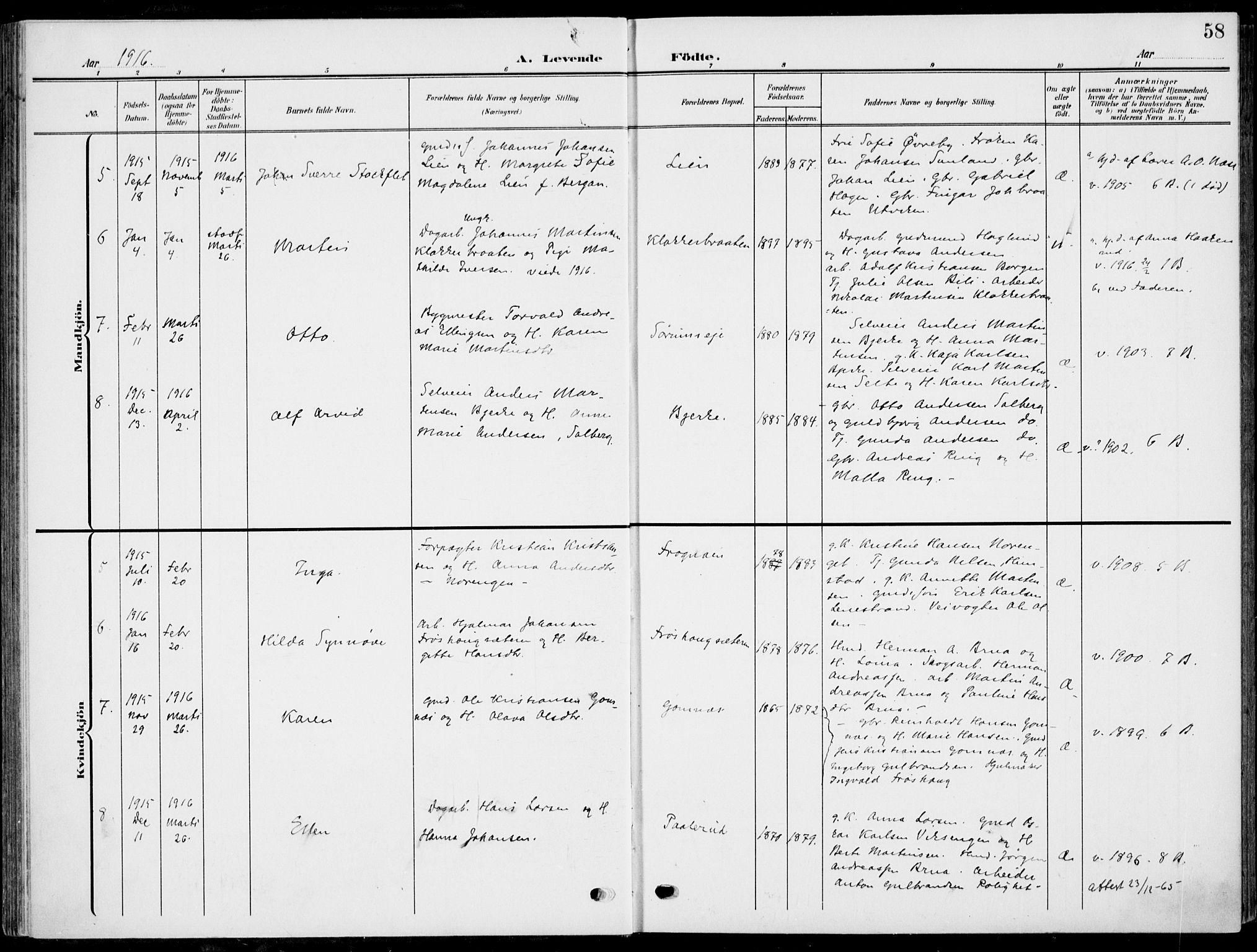 Hole kirkebøker, AV/SAKO-A-228/F/Fa/L0010: Parish register (official) no. I 10, 1907-1917, p. 58