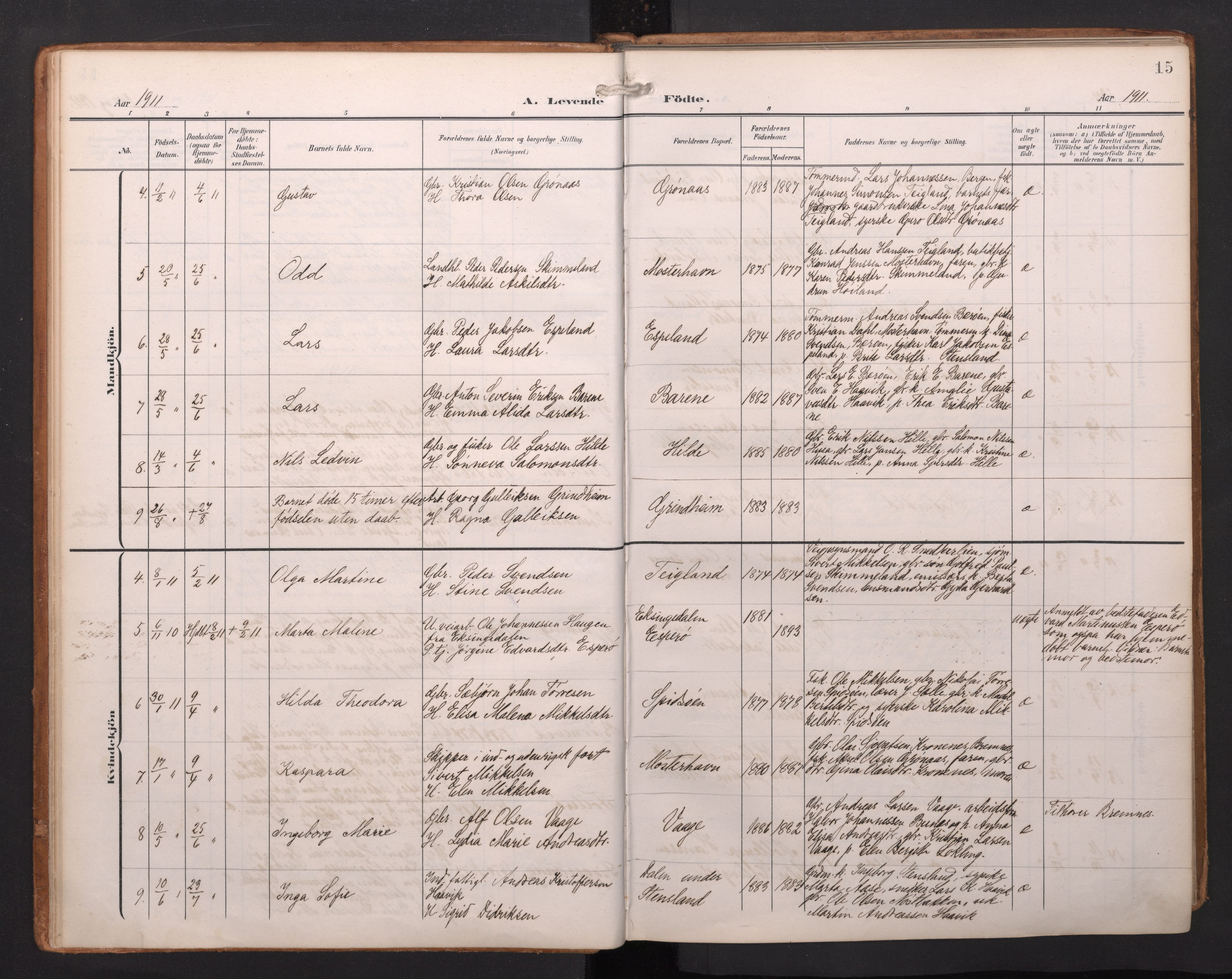 Finnås sokneprestembete, AV/SAB-A-99925/H/Ha/Haa/Haab/L0003: Parish register (official) no. B 3, 1907-1923, p. 15