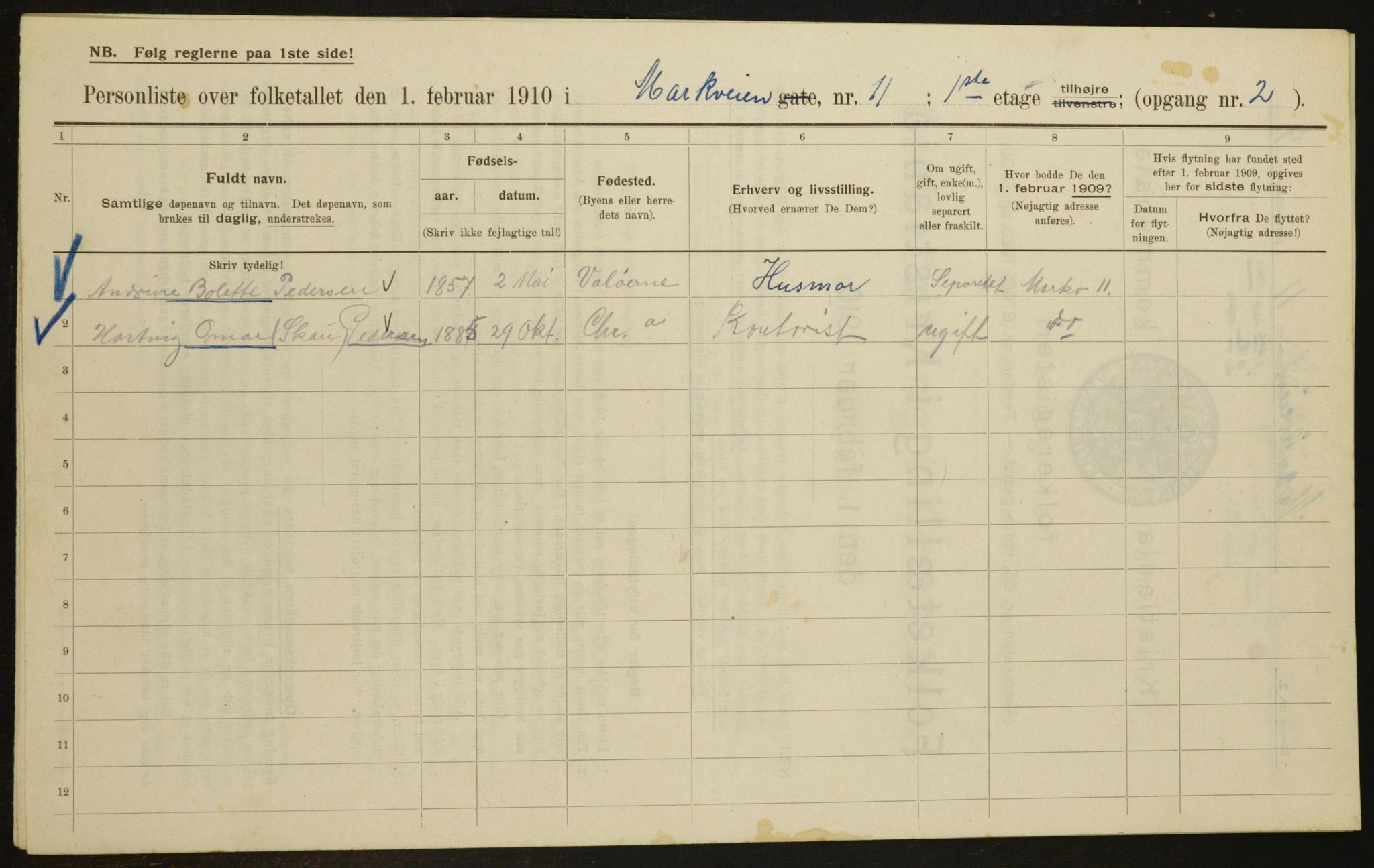 OBA, Municipal Census 1910 for Kristiania, 1910, p. 61166