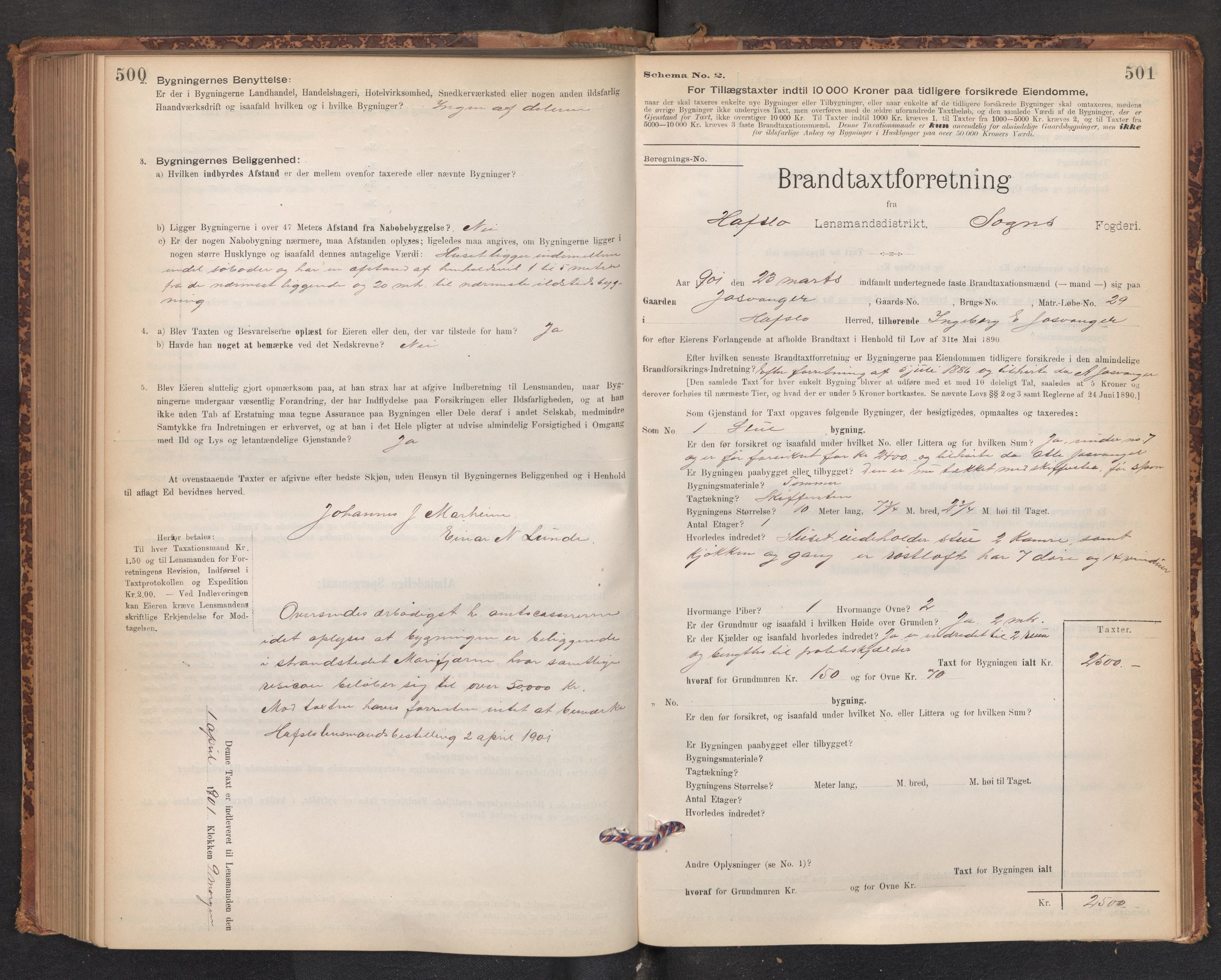 Lensmannen i Hafslo, AV/SAB-A-28001/0012/L0006: Branntakstprotokoll, skjematakst, 1895-1904, p. 500-501