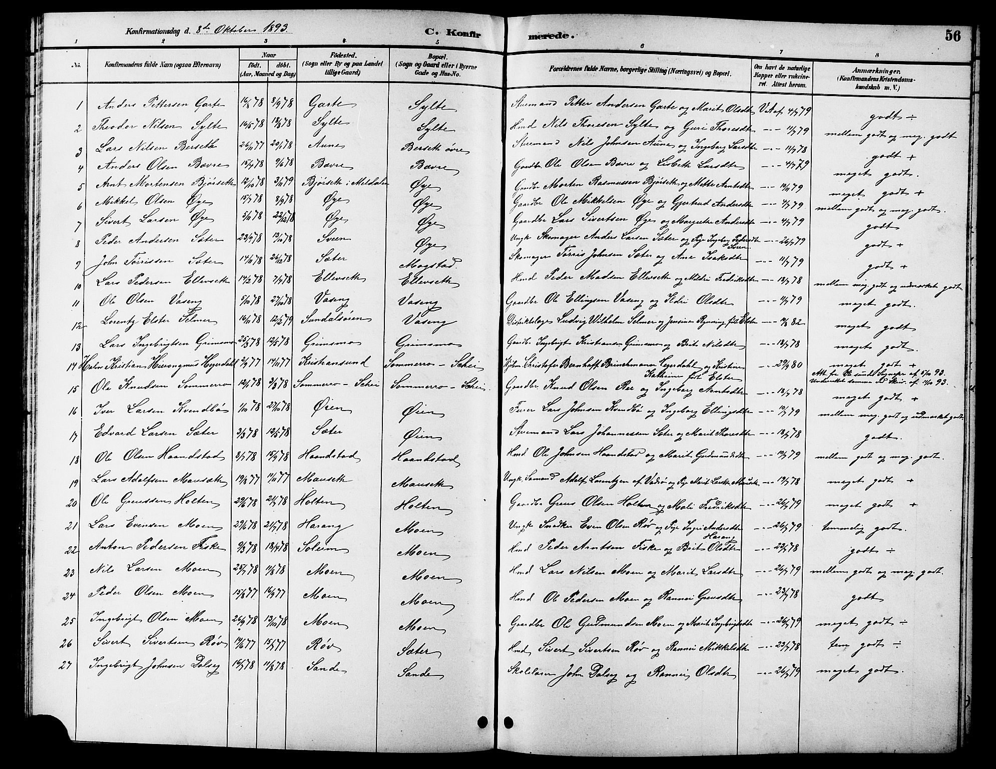 Ministerialprotokoller, klokkerbøker og fødselsregistre - Møre og Romsdal, AV/SAT-A-1454/596/L1058: Parish register (copy) no. 596C01, 1891-1907, p. 56