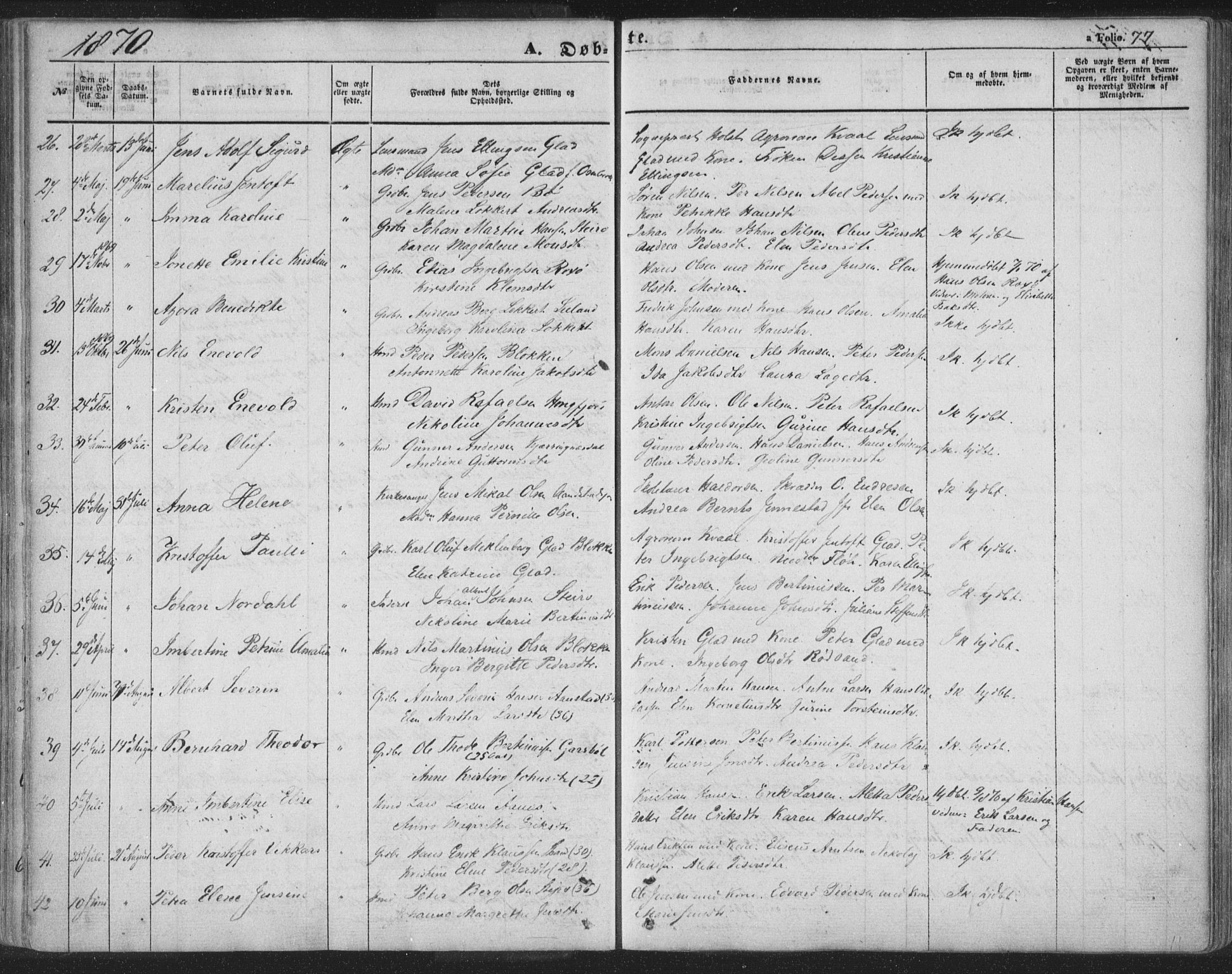 Ministerialprotokoller, klokkerbøker og fødselsregistre - Nordland, SAT/A-1459/895/L1369: Parish register (official) no. 895A04, 1852-1872, p. 77