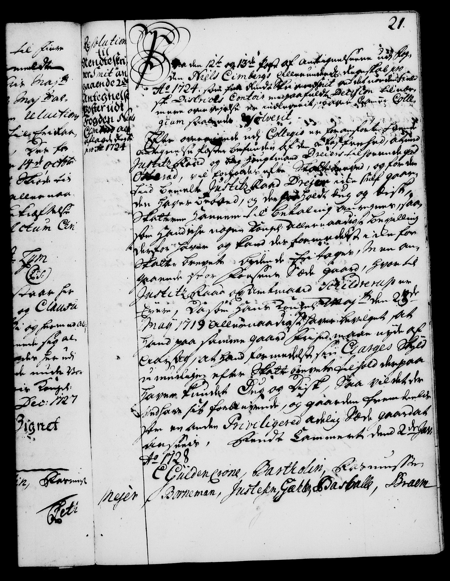 Rentekammeret, Kammerkanselliet, RA/EA-3111/G/Gg/Gga/L0003: Norsk ekspedisjonsprotokoll med register (merket RK 53.3), 1727-1734, p. 21