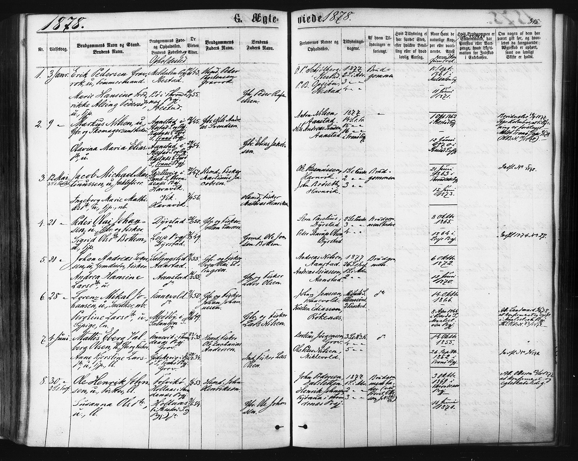 Ibestad sokneprestembete, SATØ/S-0077/H/Ha/Haa/L0010kirke: Parish register (official) no. 10, 1869-1879, p. 315