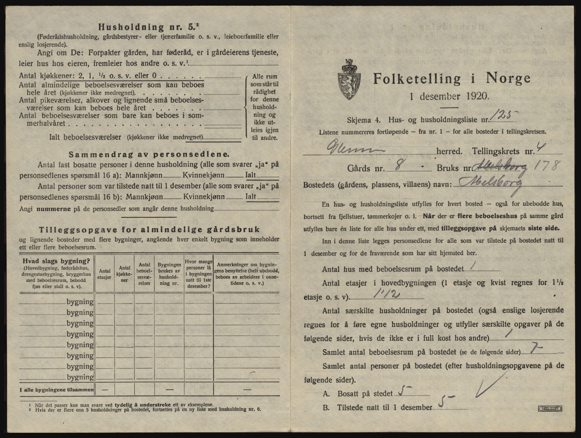 SAO, 1920 census for Glemmen, 1920, p. 877