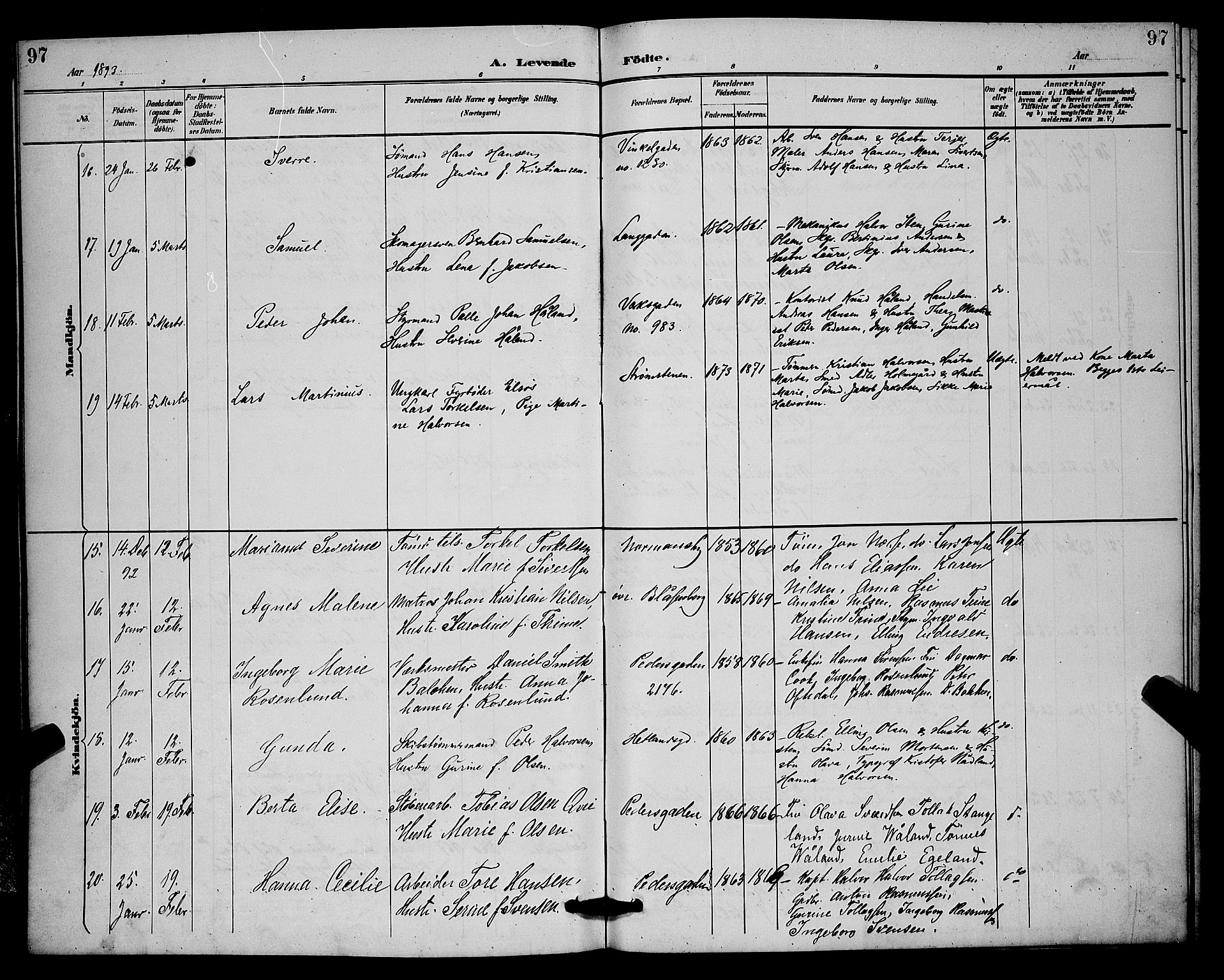 St. Johannes sokneprestkontor, AV/SAST-A-101814/001/30/30BB/L0002: Parish register (copy) no. B 2, 1888-1901, p. 97