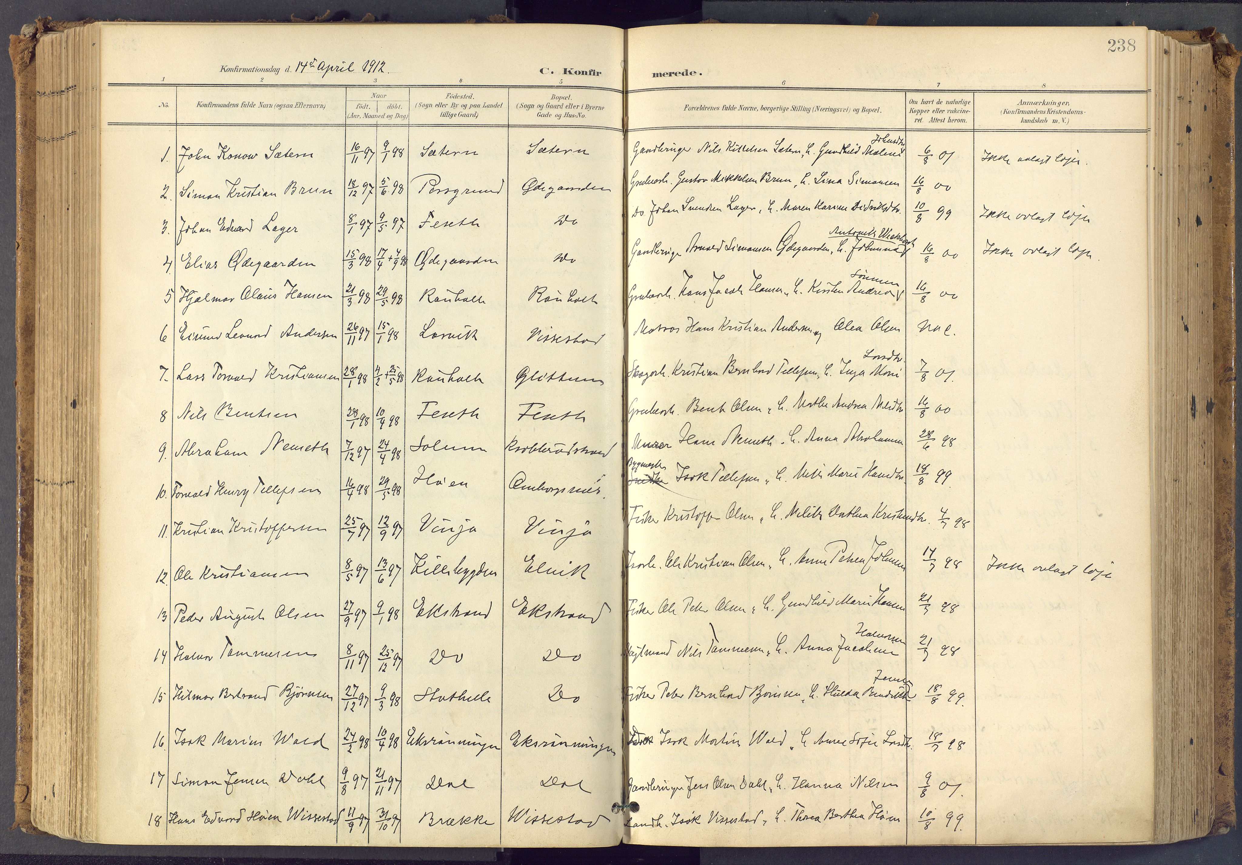 Bamble kirkebøker, SAKO/A-253/F/Fa/L0009: Parish register (official) no. I 9, 1901-1917, p. 238