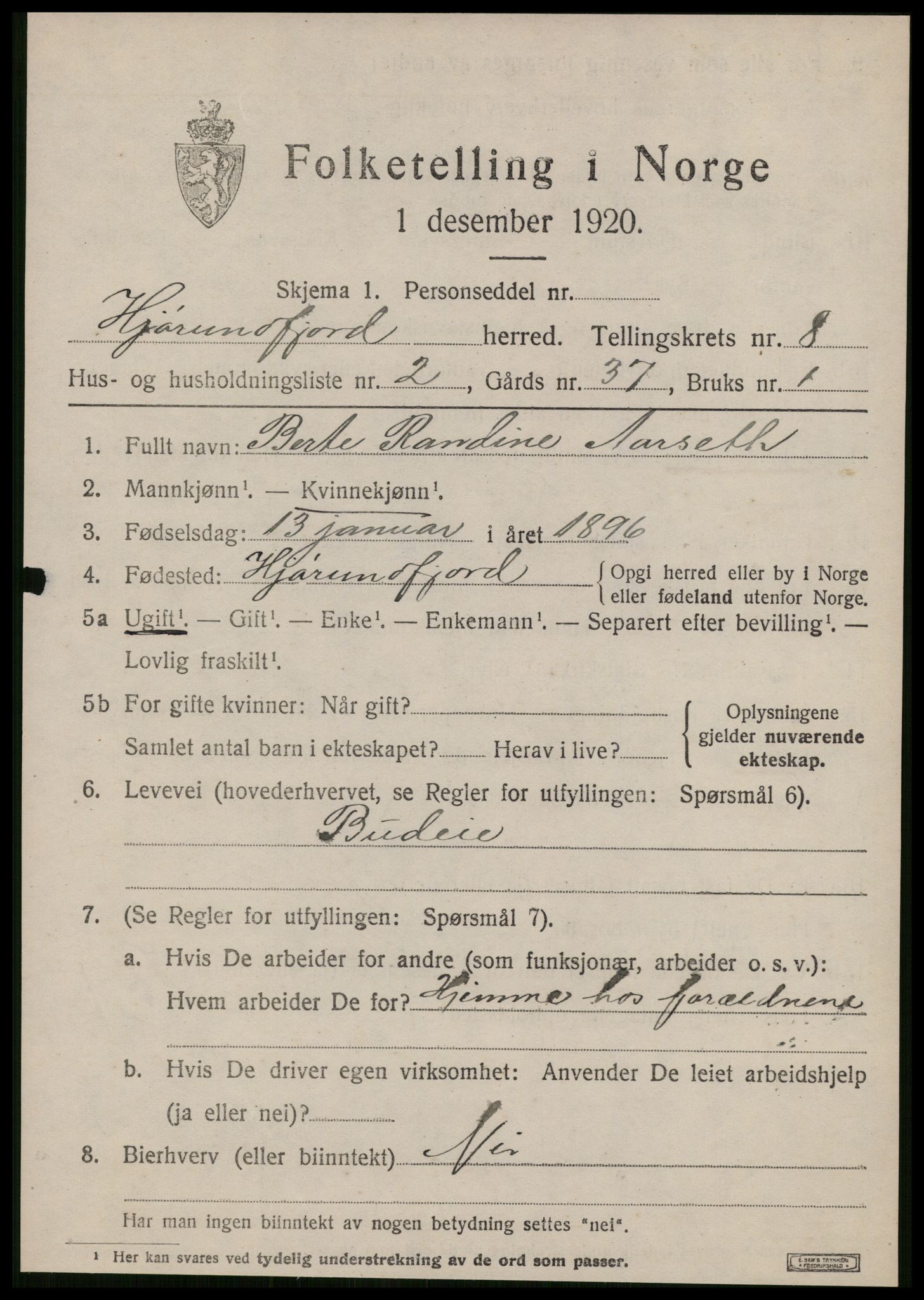 SAT, 1920 census for Hjørundfjord, 1920, p. 2837