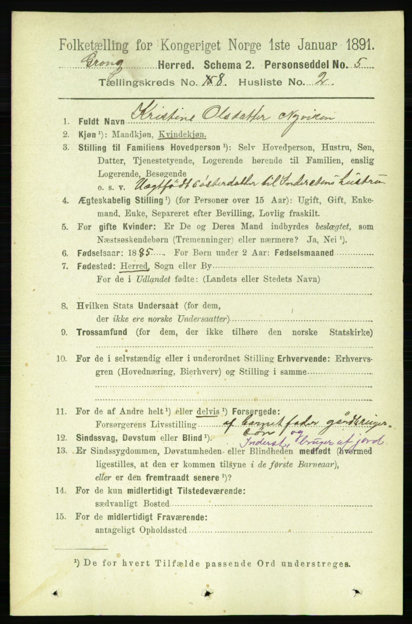 RA, 1891 census for 1742 Grong, 1891, p. 2840