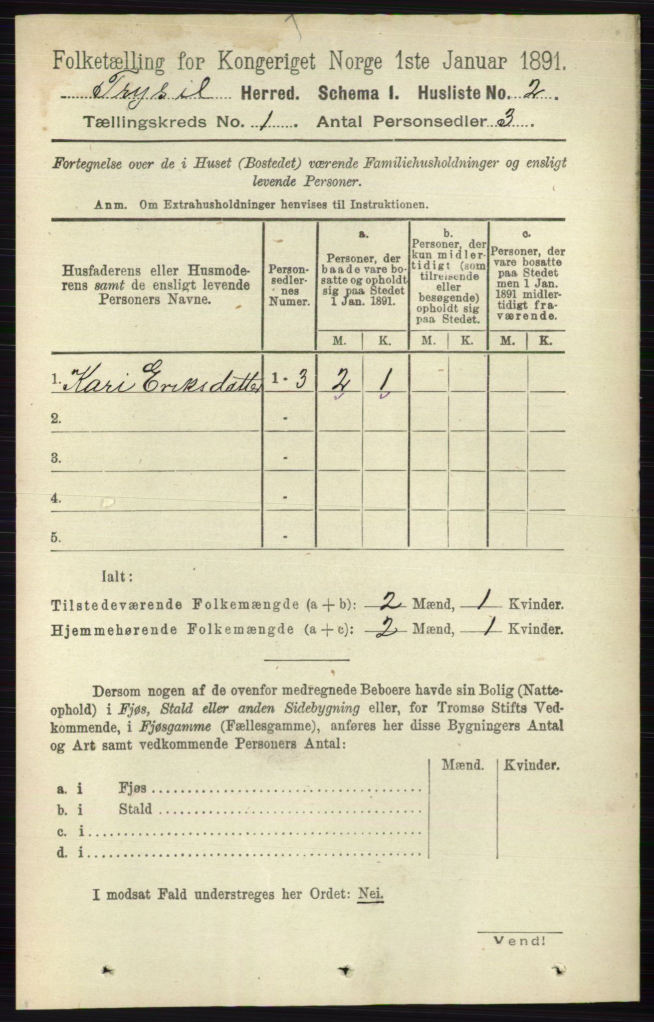 RA, 1891 census for 0428 Trysil, 1891, p. 33