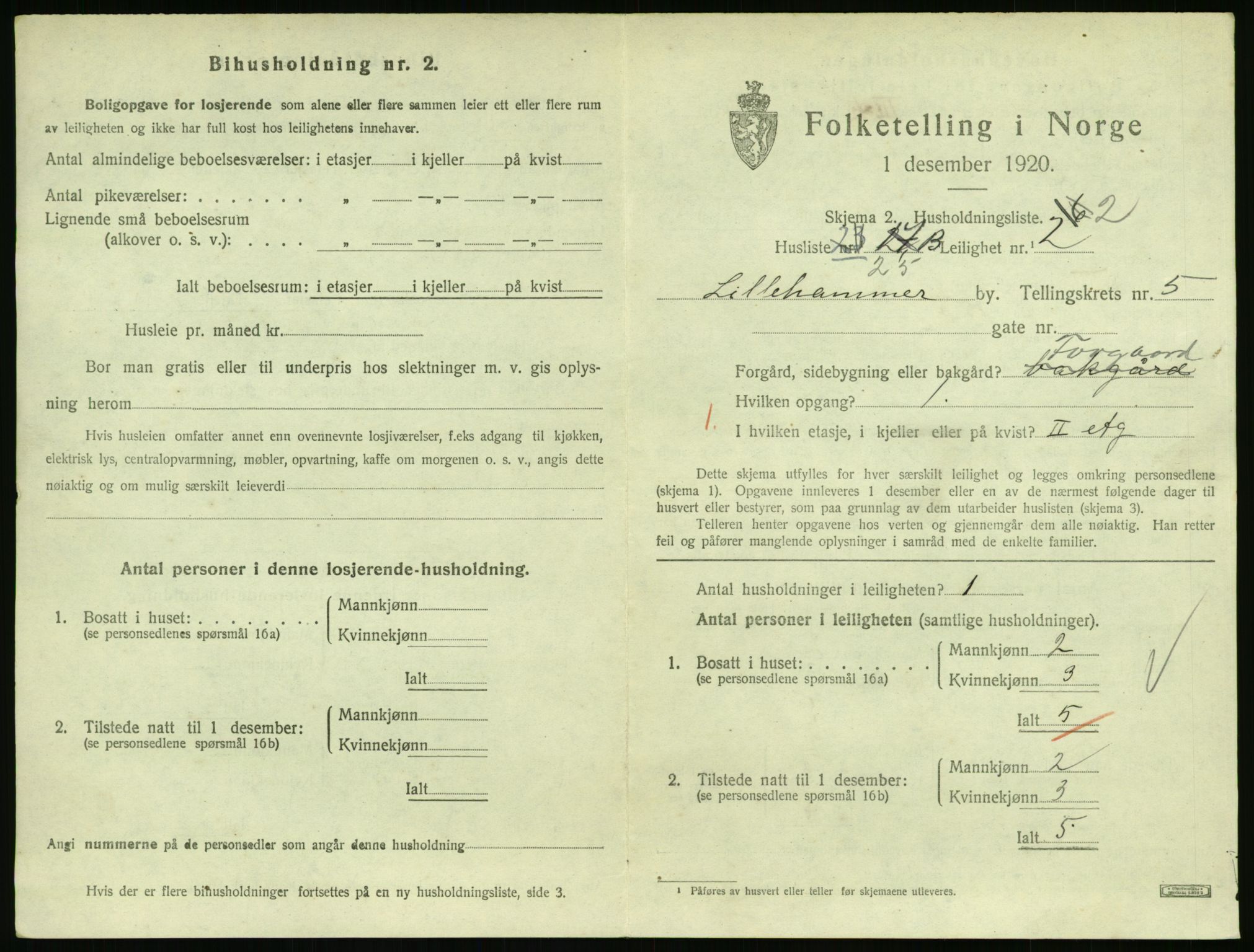 SAH, 1920 census for Lillehammer, 1920, p. 2288