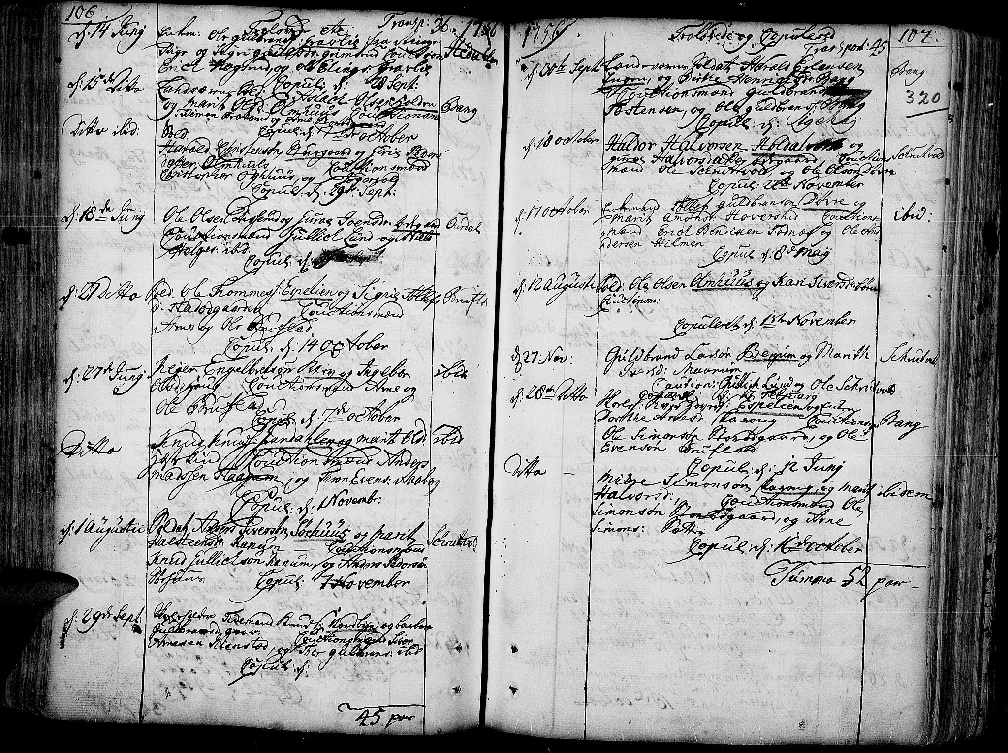 Aurdal prestekontor, AV/SAH-PREST-126/H/Ha/Haa/L0004: Parish register (official) no. 4, 1730-1762, p. 106-107