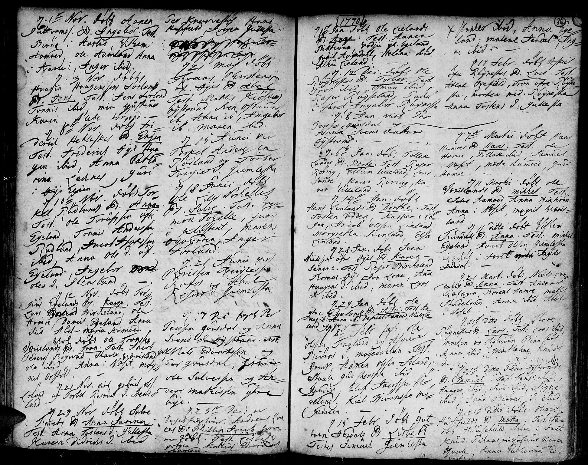 Kvinesdal sokneprestkontor, AV/SAK-1111-0026/F/Fa/Fab/L0001: Parish register (official) no. A 1 /1, 1710-1788, p. 86