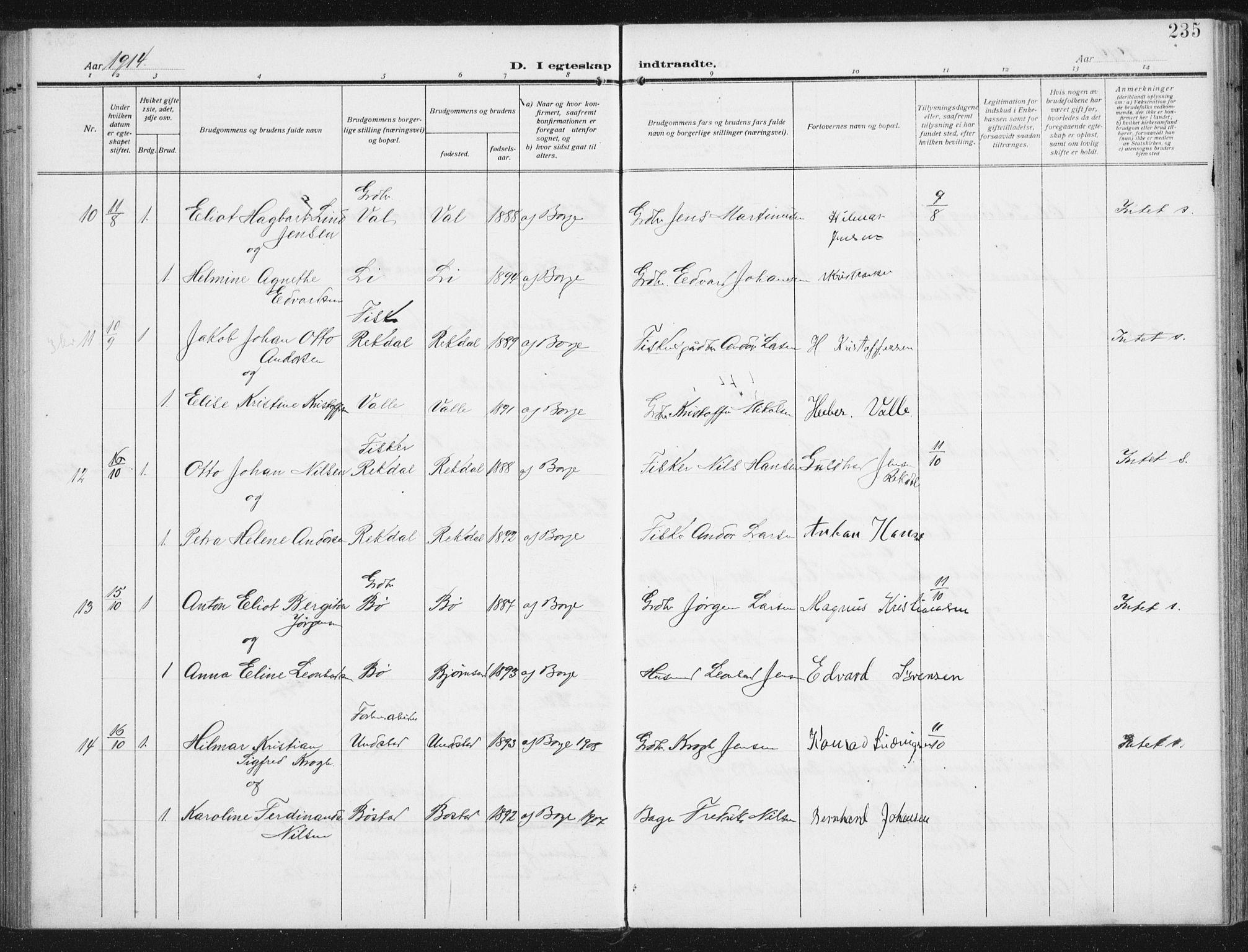 Ministerialprotokoller, klokkerbøker og fødselsregistre - Nordland, SAT/A-1459/880/L1135: Parish register (official) no. 880A09, 1908-1919, p. 235