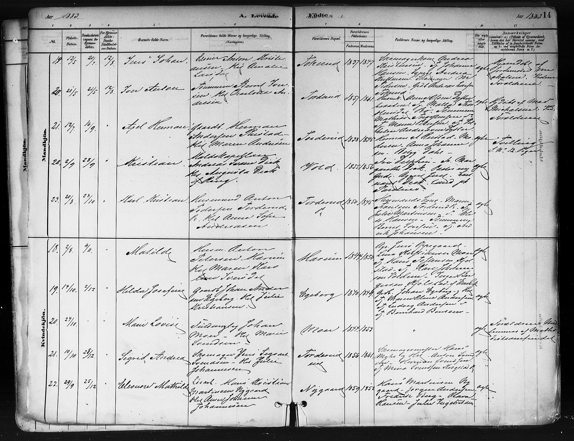 Ås prestekontor Kirkebøker, AV/SAO-A-10894/F/Fa/L0009: Parish register (official) no. I 9, 1881-1900, p. 14