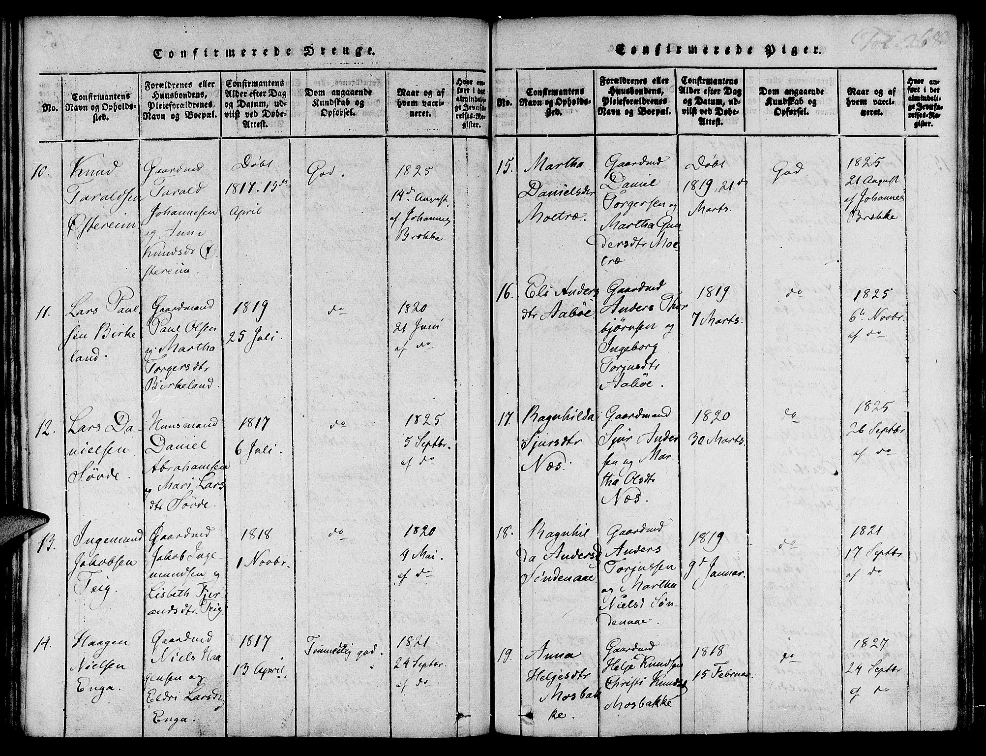 Suldal sokneprestkontor, AV/SAST-A-101845/01/IV/L0007: Parish register (official) no. A 7, 1817-1838, p. 268