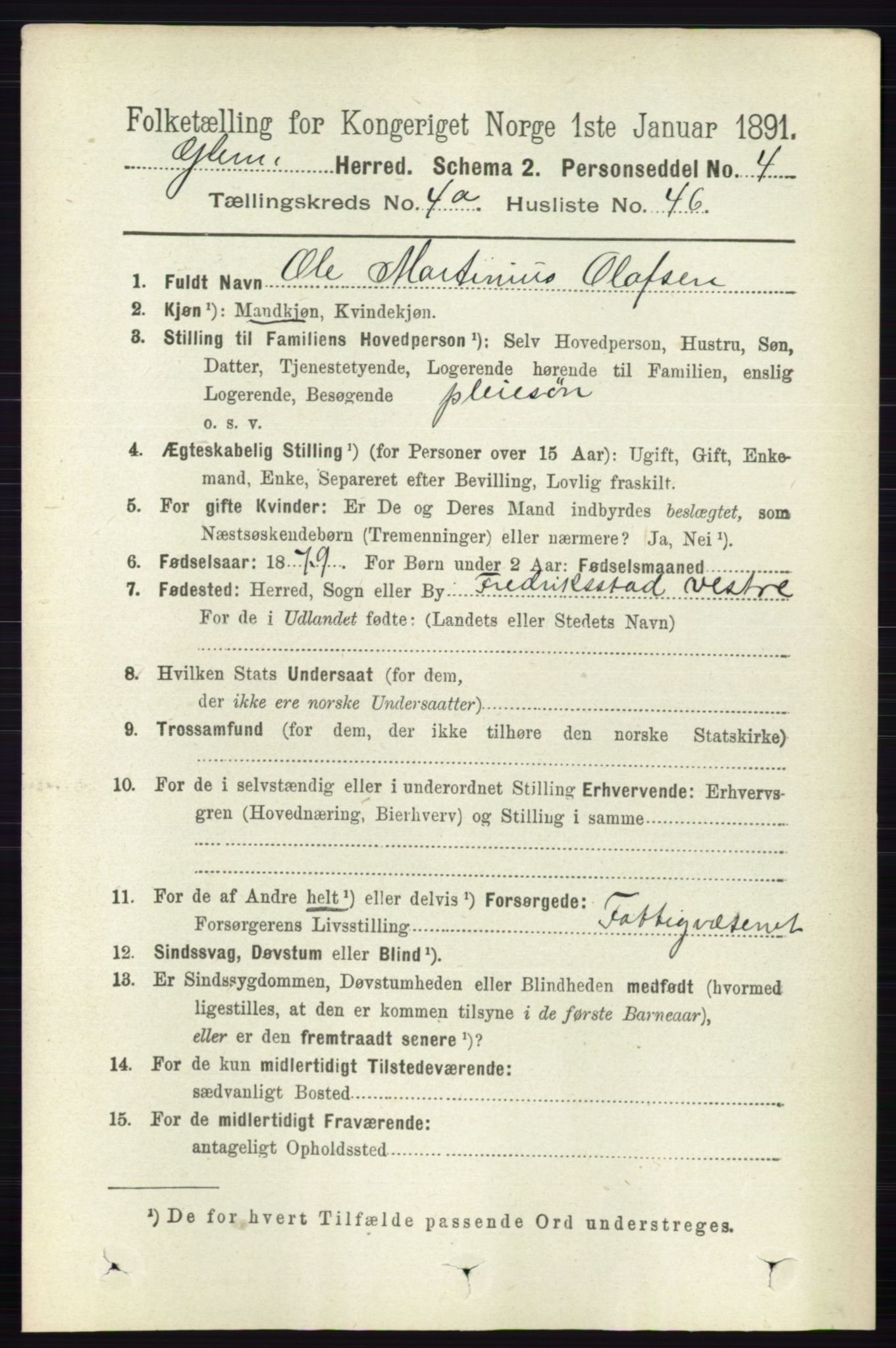 RA, 1891 census for 0132 Glemmen, 1891, p. 3898