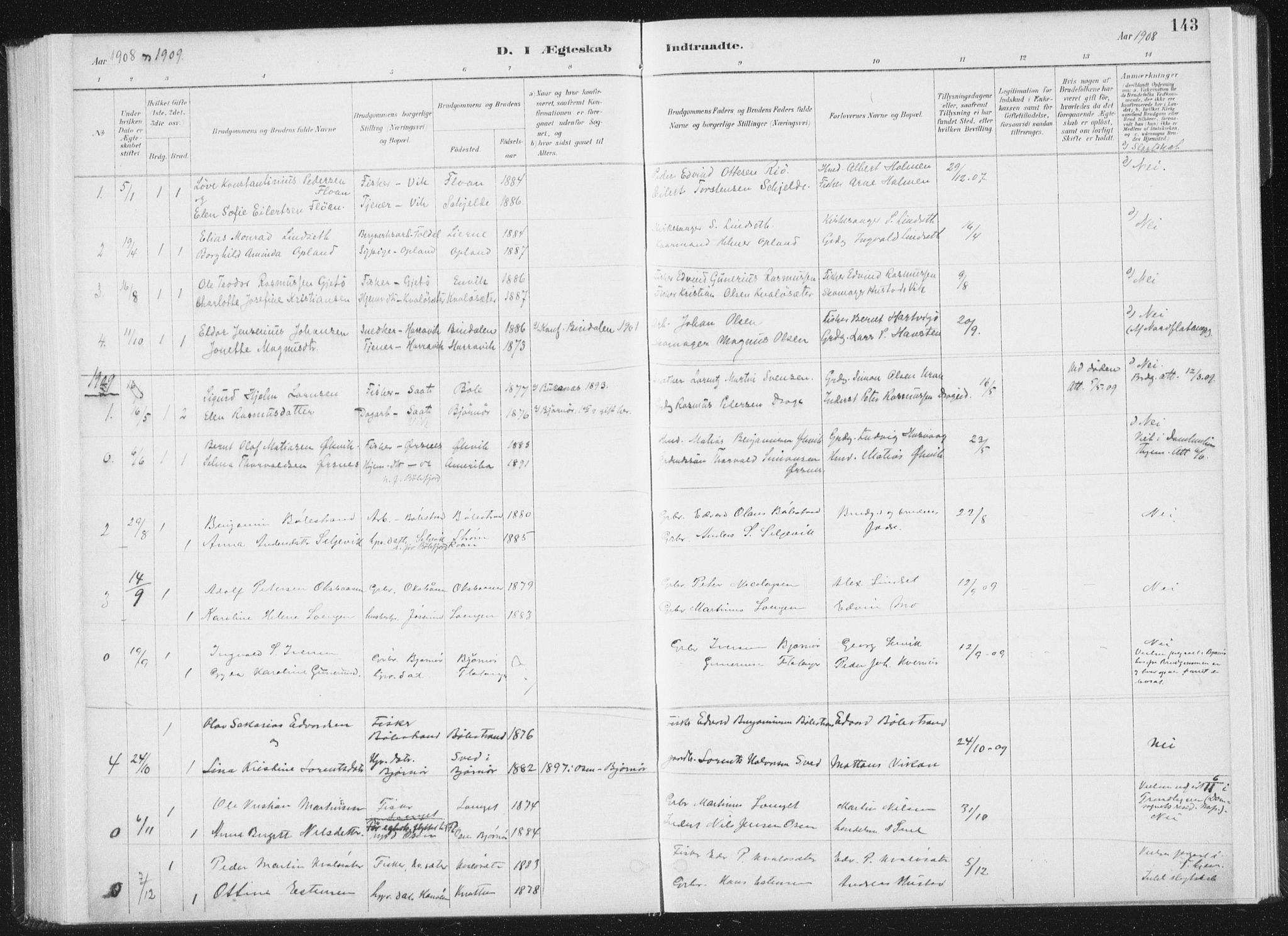 Ministerialprotokoller, klokkerbøker og fødselsregistre - Nord-Trøndelag, SAT/A-1458/771/L0597: Parish register (official) no. 771A04, 1885-1910, p. 143