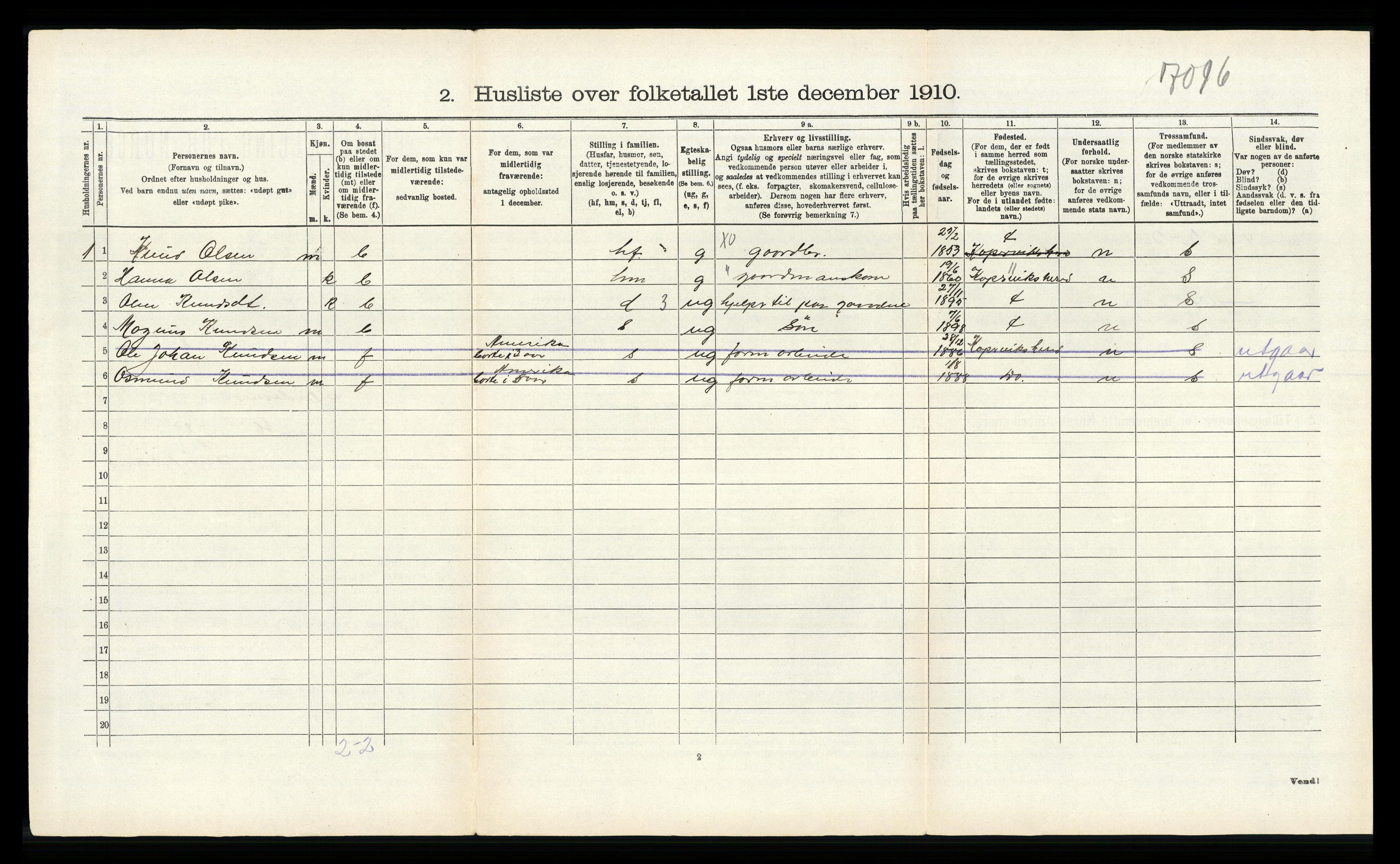 RA, 1910 census for Skudenes, 1910, p. 964