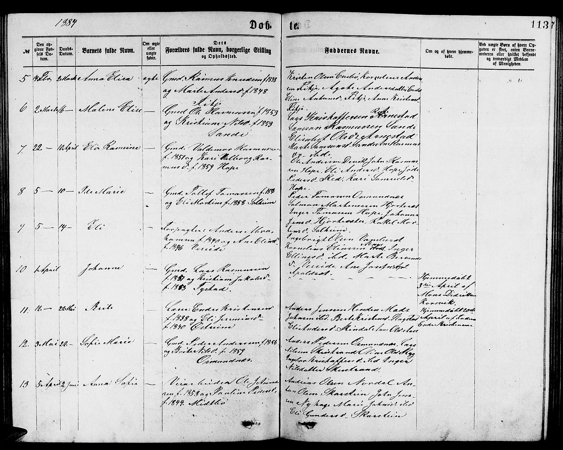Gloppen sokneprestembete, SAB/A-80101/H/Hab/Habb/L0001: Parish register (copy) no. B 1, 1872-1888, p. 113