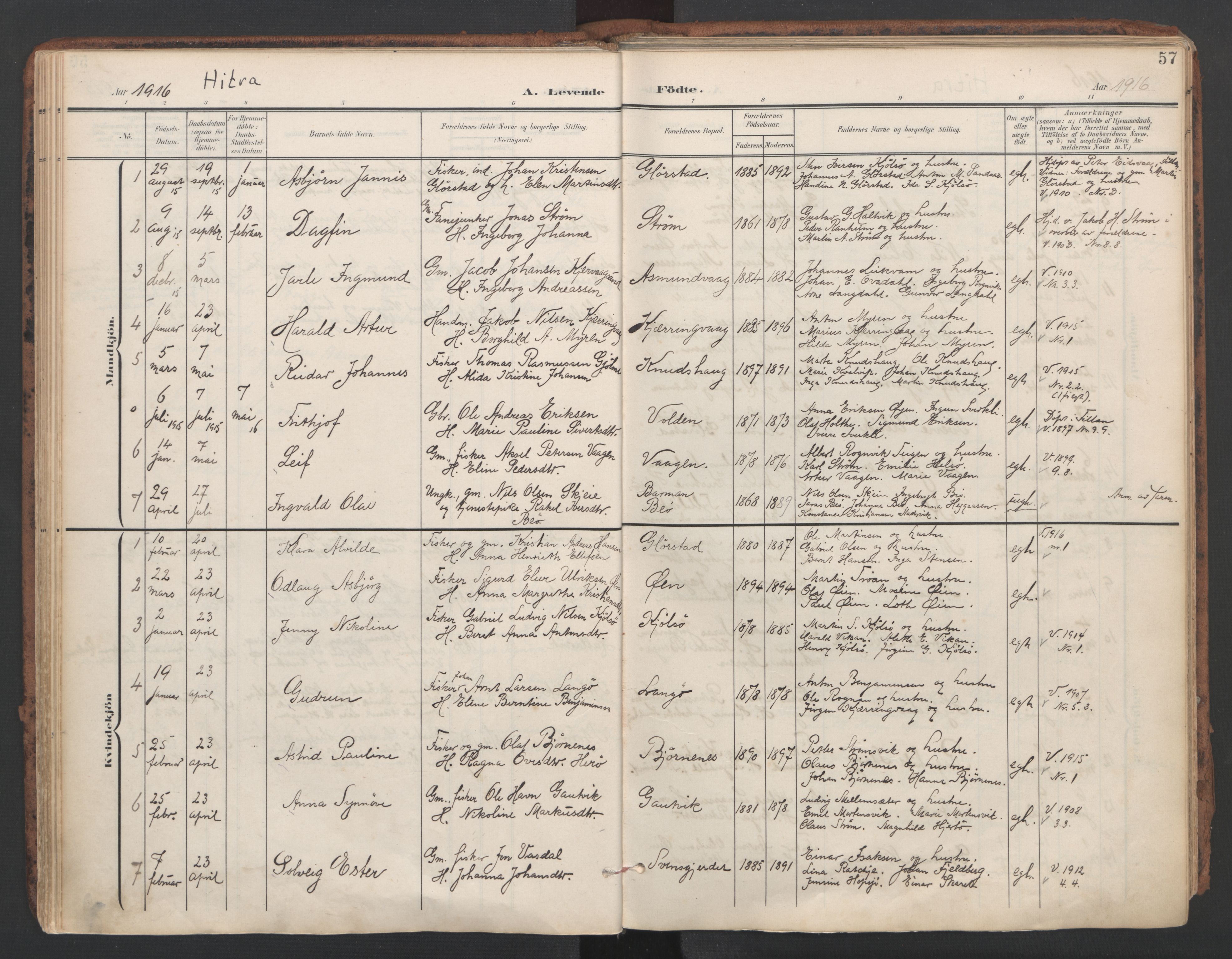Ministerialprotokoller, klokkerbøker og fødselsregistre - Sør-Trøndelag, SAT/A-1456/634/L0537: Parish register (official) no. 634A13, 1896-1922, p. 57