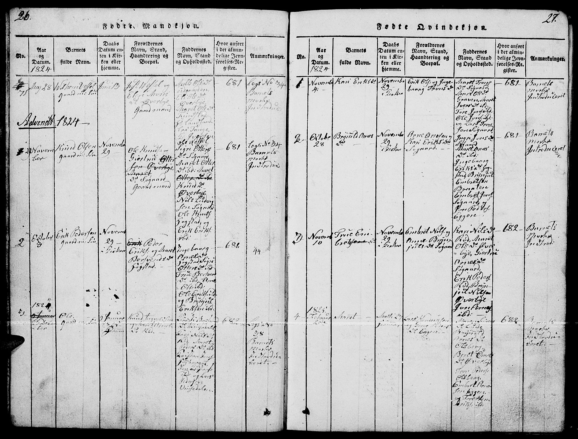 Tynset prestekontor, AV/SAH-PREST-058/H/Ha/Hab/L0004: Parish register (copy) no. 4, 1814-1879, p. 26-27