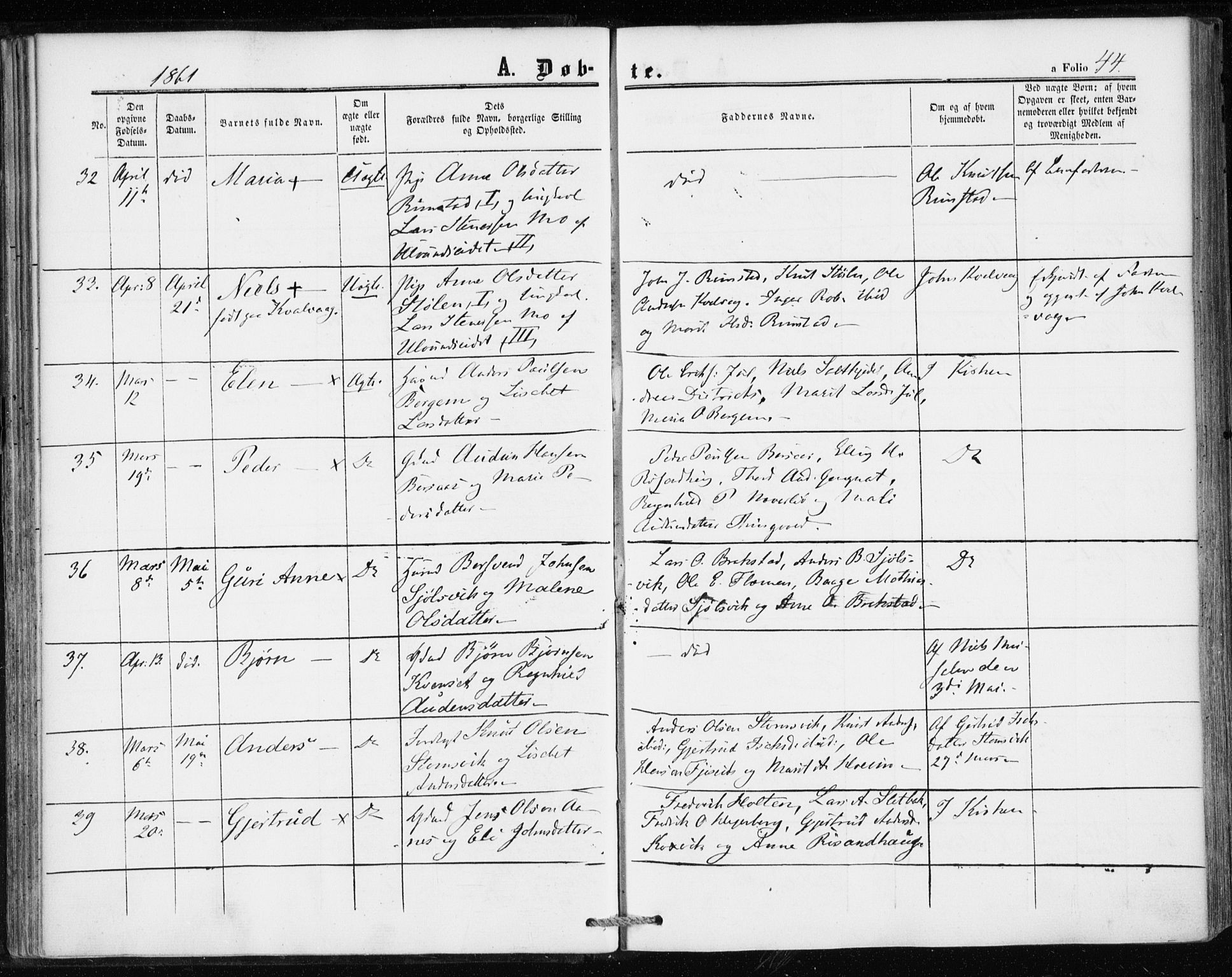 Ministerialprotokoller, klokkerbøker og fødselsregistre - Møre og Romsdal, AV/SAT-A-1454/586/L0985: Parish register (official) no. 586A11, 1857-1866, p. 44