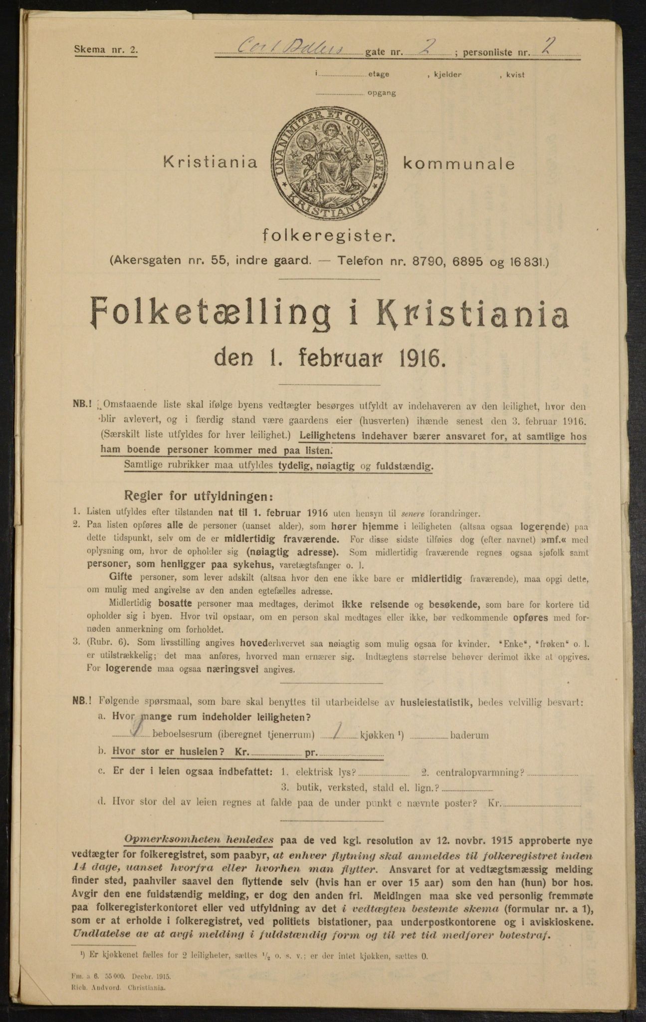 OBA, Municipal Census 1916 for Kristiania, 1916, p. 13664