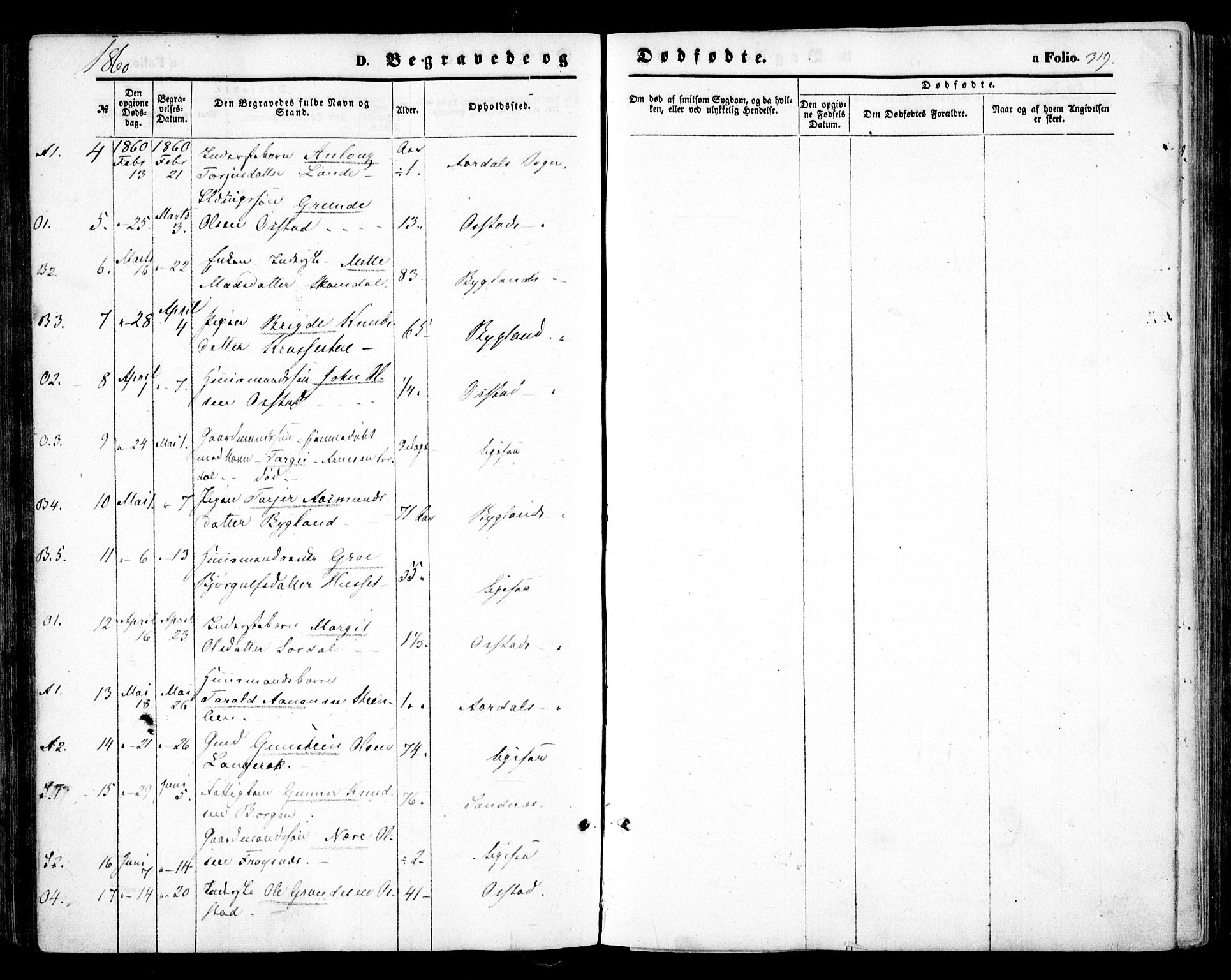 Bygland sokneprestkontor, AV/SAK-1111-0006/F/Fa/Fab/L0005: Parish register (official) no. A 5, 1859-1873, p. 319