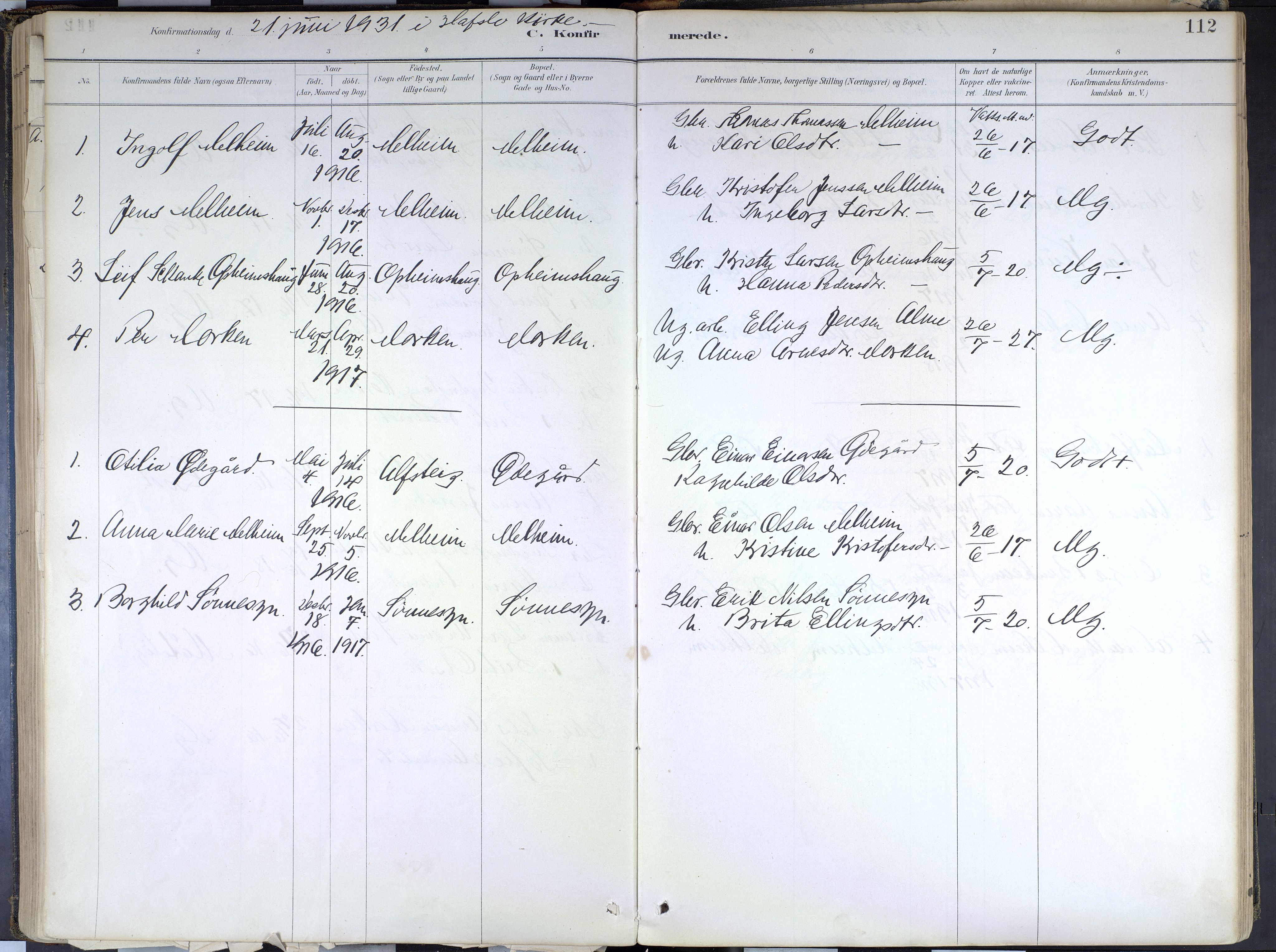 Hafslo sokneprestembete, SAB/A-80301/H/Haa/Haad/L0001: Parish register (official) no. D 1, 1886-1934, p. 112