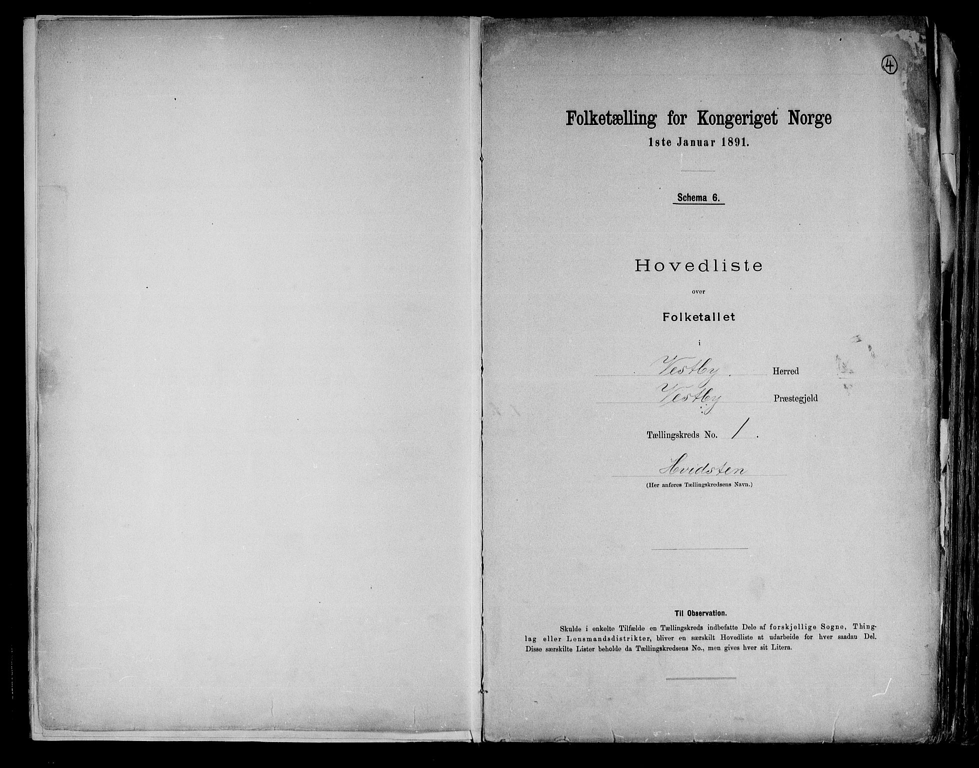 RA, 1891 census for 0211 Vestby, 1891, p. 4