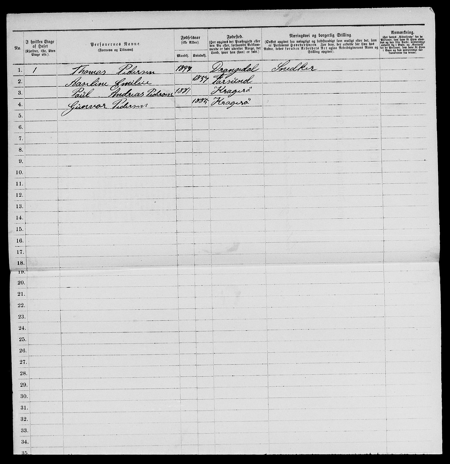 SAKO, 1885 census for 0801 Kragerø, 1885, p. 835