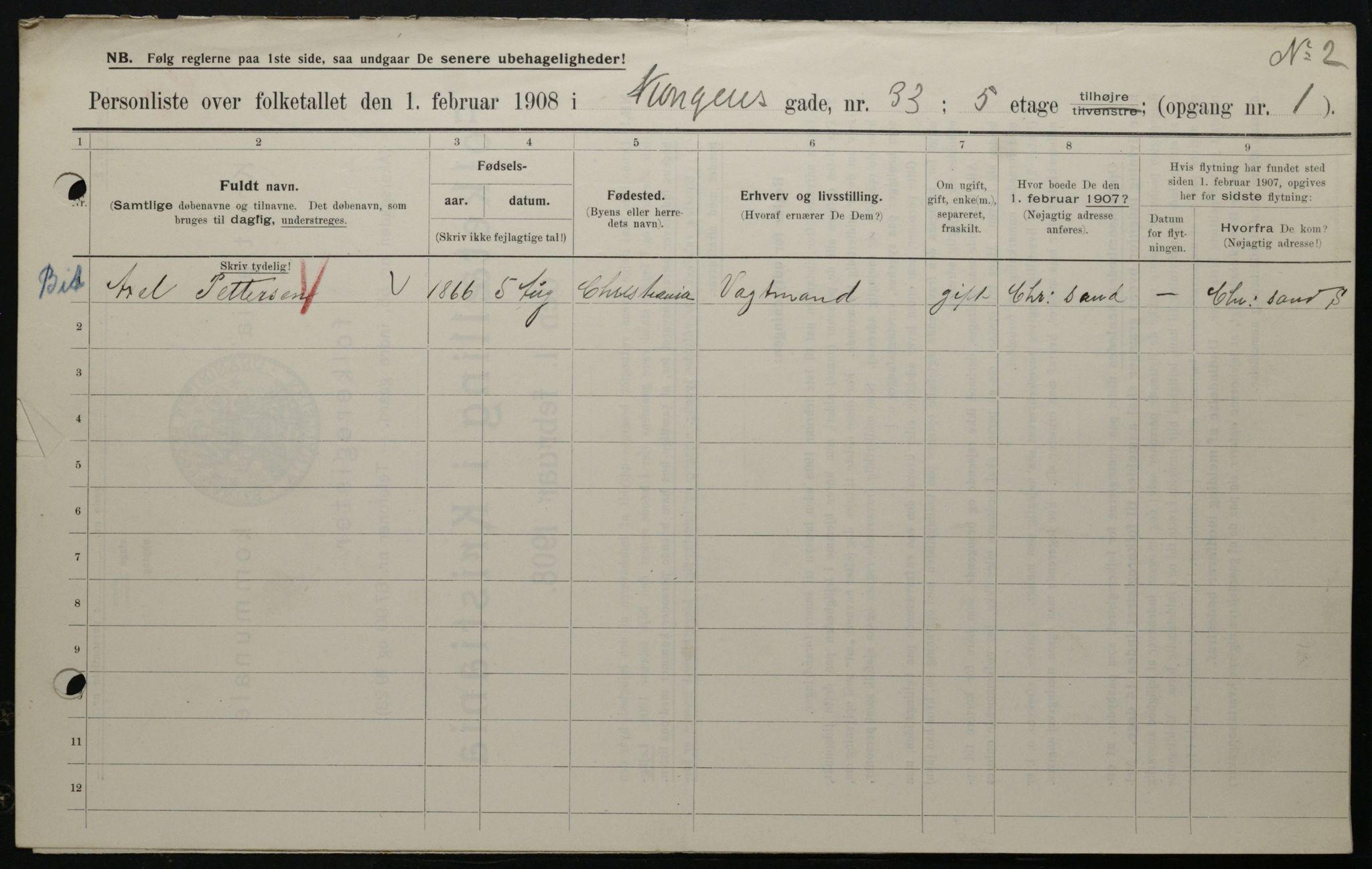 OBA, Municipal Census 1908 for Kristiania, 1908, p. 47119