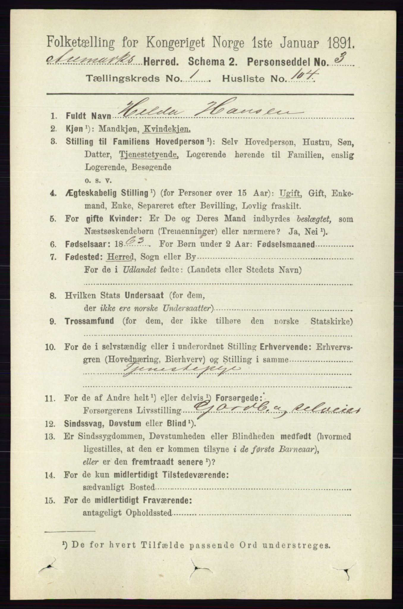 RA, 1891 census for 0118 Aremark, 1891, p. 715