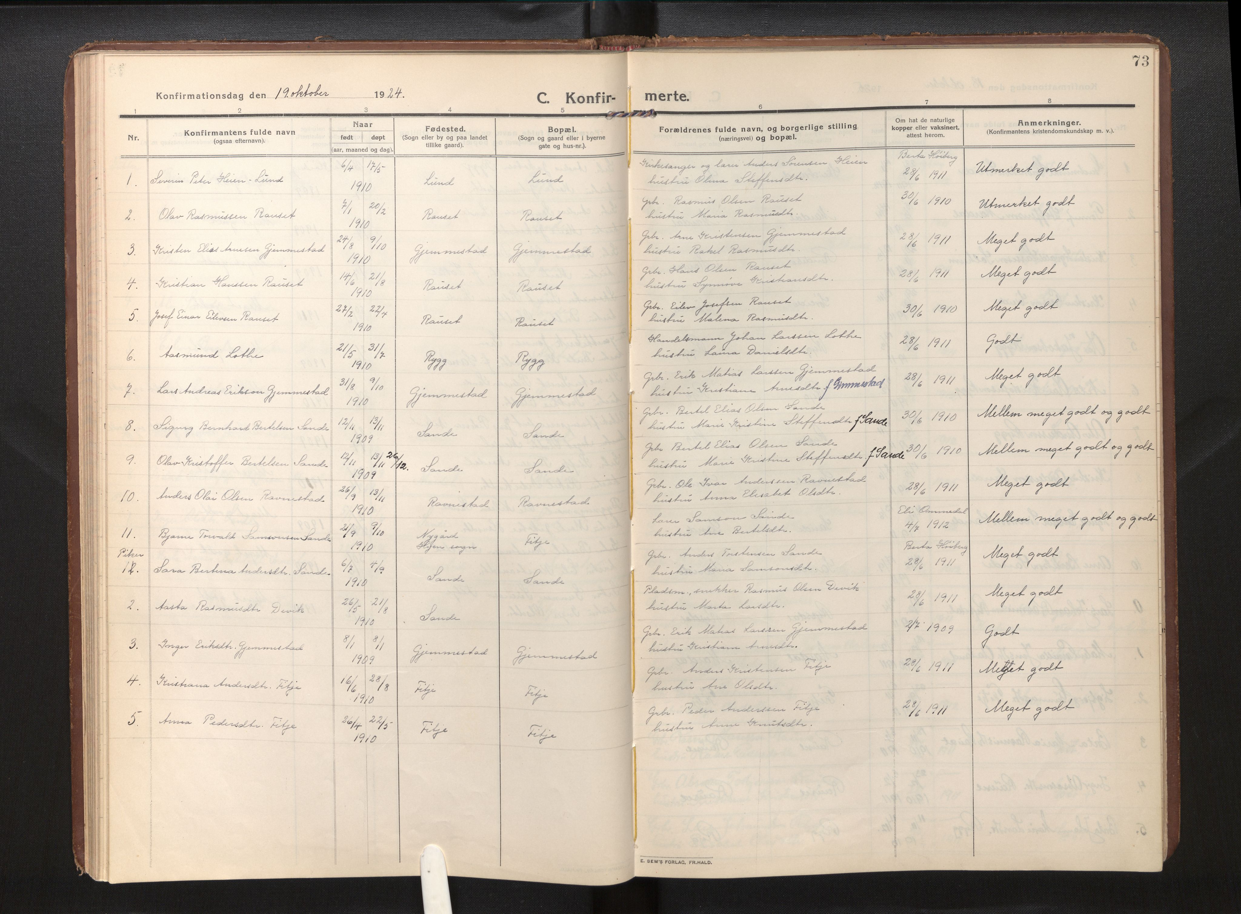 Gloppen sokneprestembete, AV/SAB-A-80101/H/Haa/Haad/L0002: Parish register (official) no. D 2, 1911-1925, p. 72b-73a