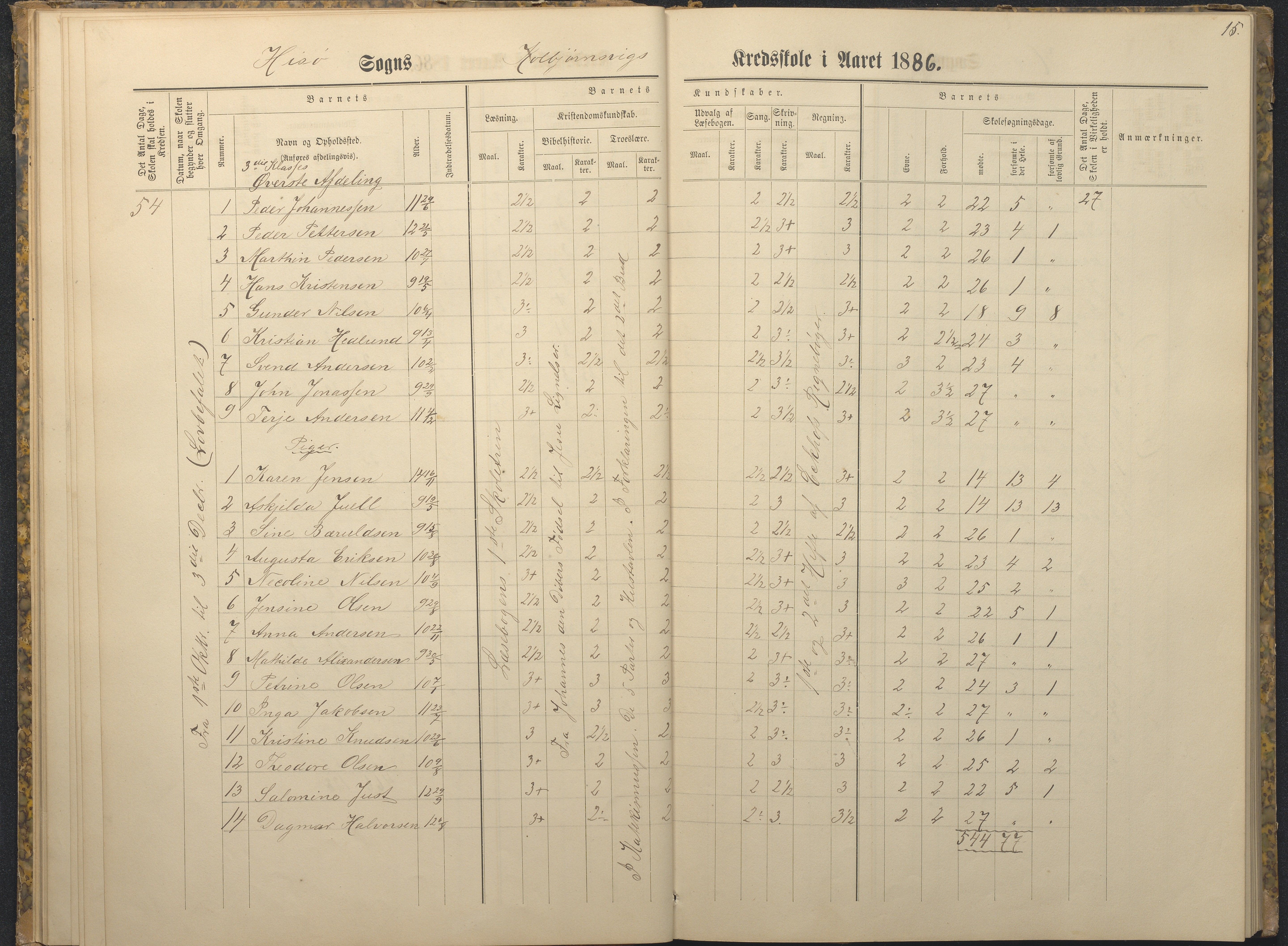 Hisøy kommune frem til 1991, AAKS/KA0922-PK/32/L0009: Skoleprotokoll, 1880-1892, p. 15