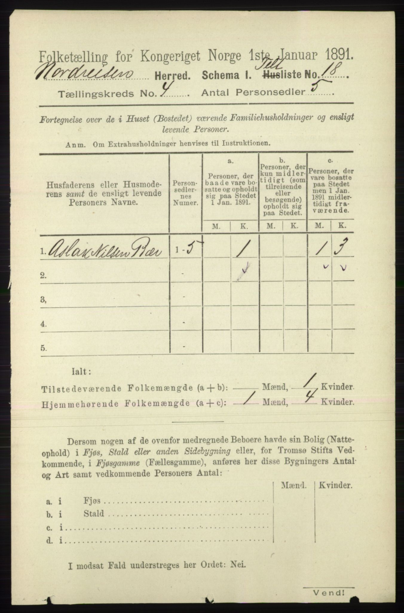 RA, 1891 census for 1942 Nordreisa, 1891, p. 1527