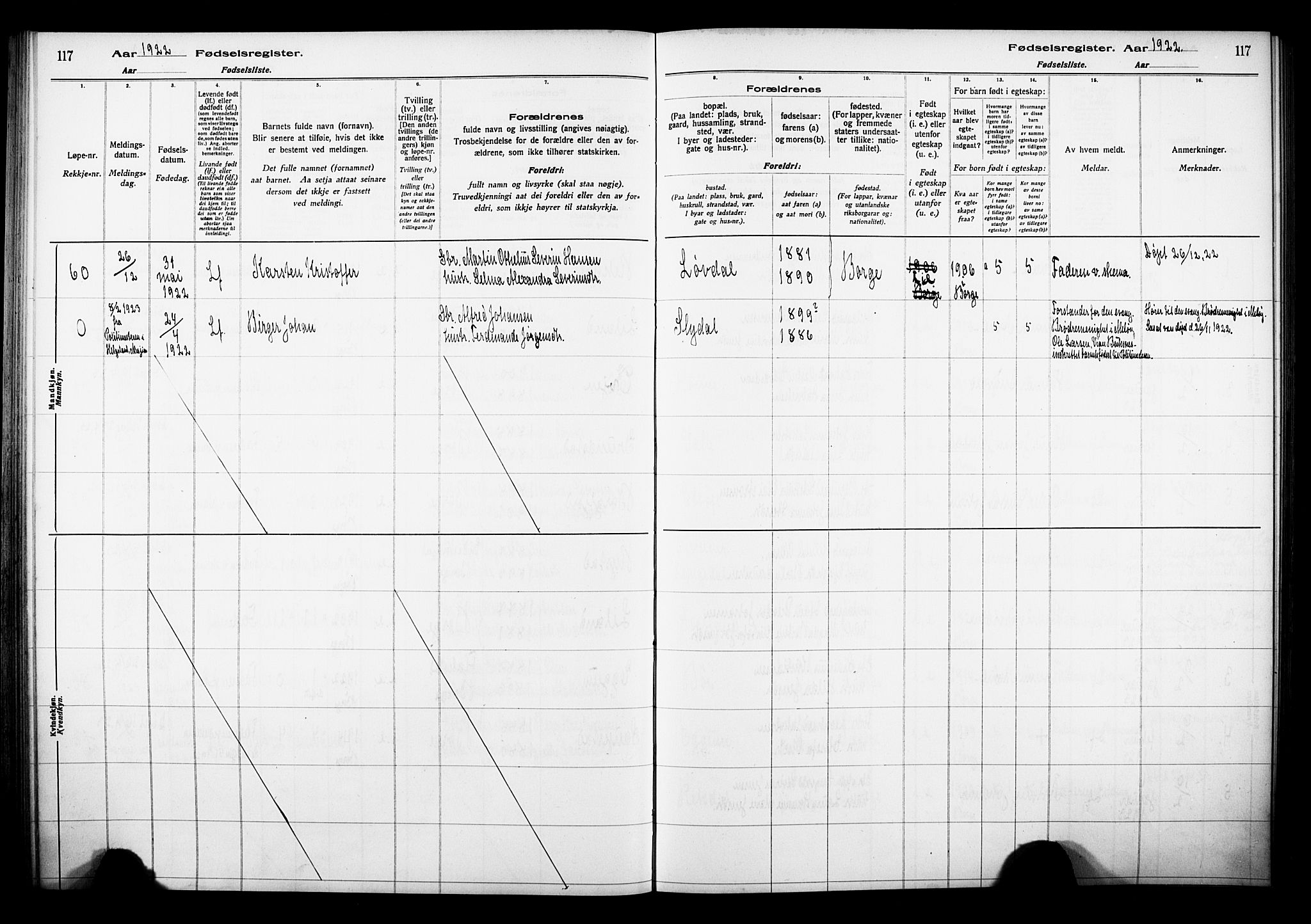 Ministerialprotokoller, klokkerbøker og fødselsregistre - Nordland, AV/SAT-A-1459/880/L1145: Birth register no. 880.II.4.1, 1916-1929, p. 117